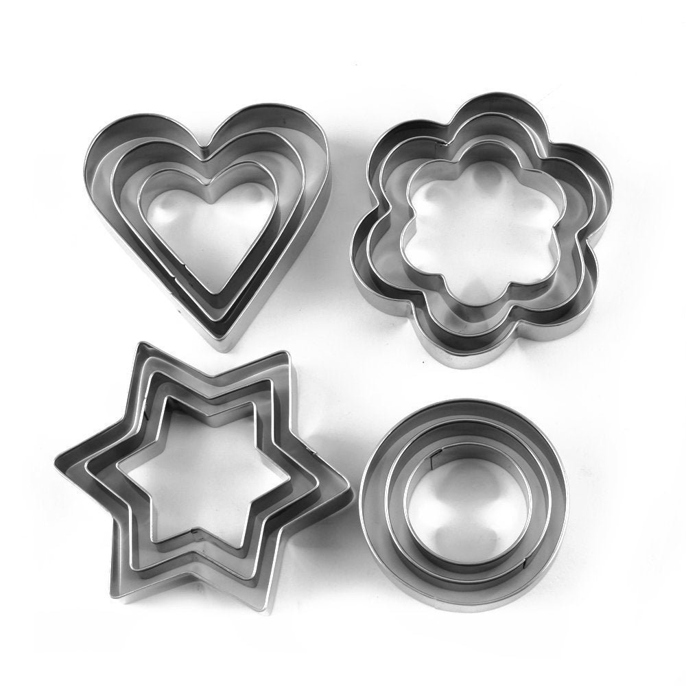 Stainless Steel Cookie Cutter Set – Heart, Round, Star & Flower Shapes (12 Pcs)