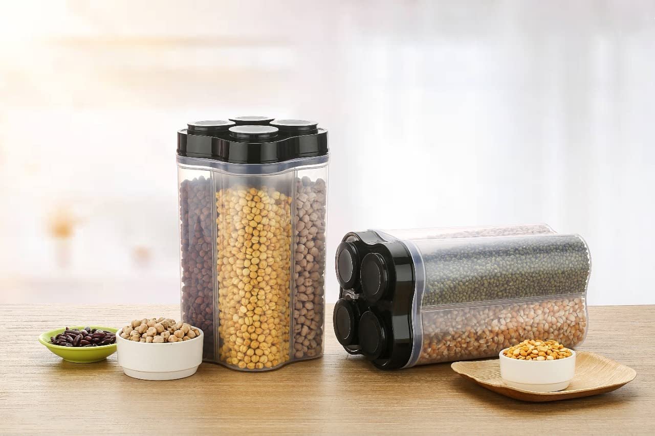 Plastic Lock Food Storage 4 Section Container Jar for Grocery, Fridge Container.
