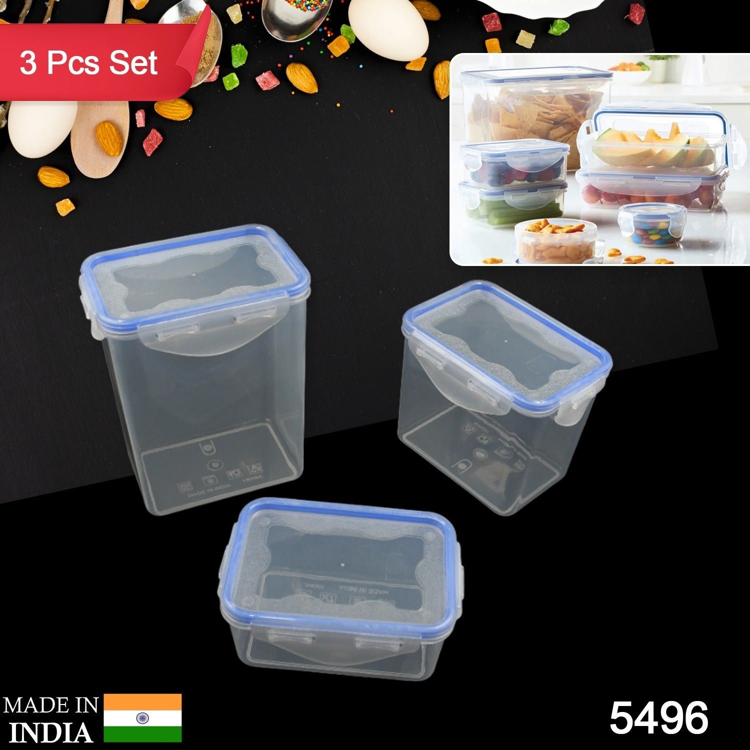 Food Grade Plastic Kitchen Storage Container Set with Air Seal Lock (3 Pc Set)