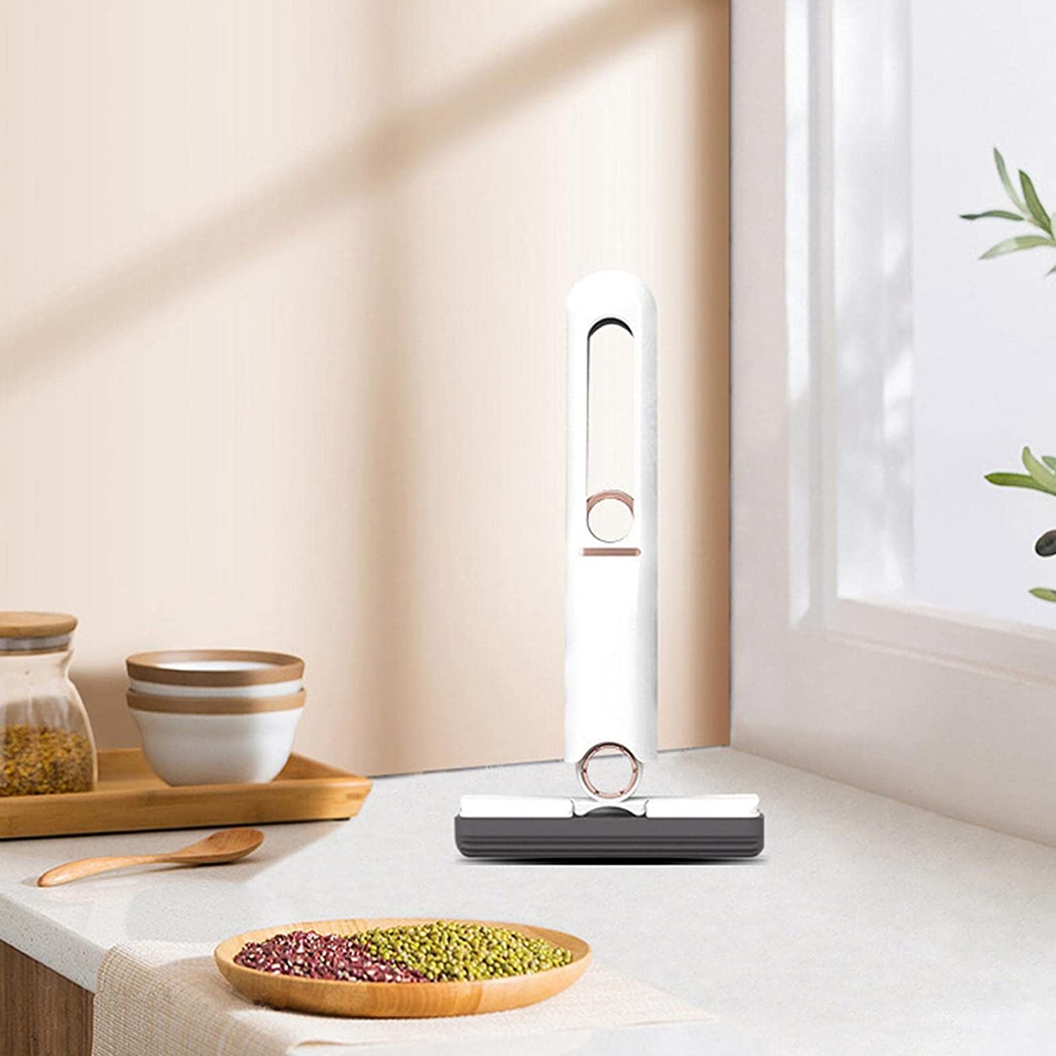 Portable Self-Squeeze Short Mop, with 1 Cotton Head, Bathroom Kitchens Table