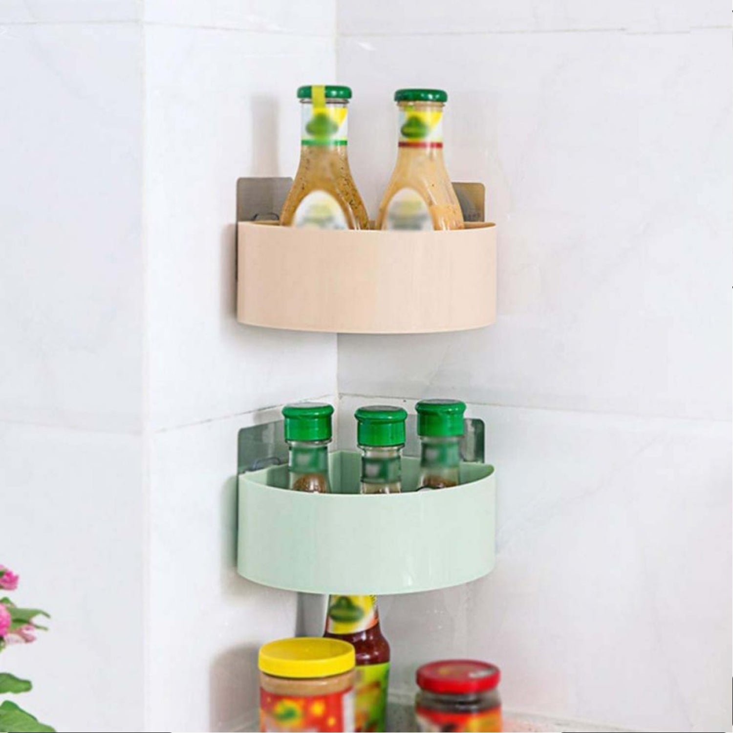 Corner Shelf Bathroom Kitchen Rack Self Adhesive Wall Mount Storage Basket