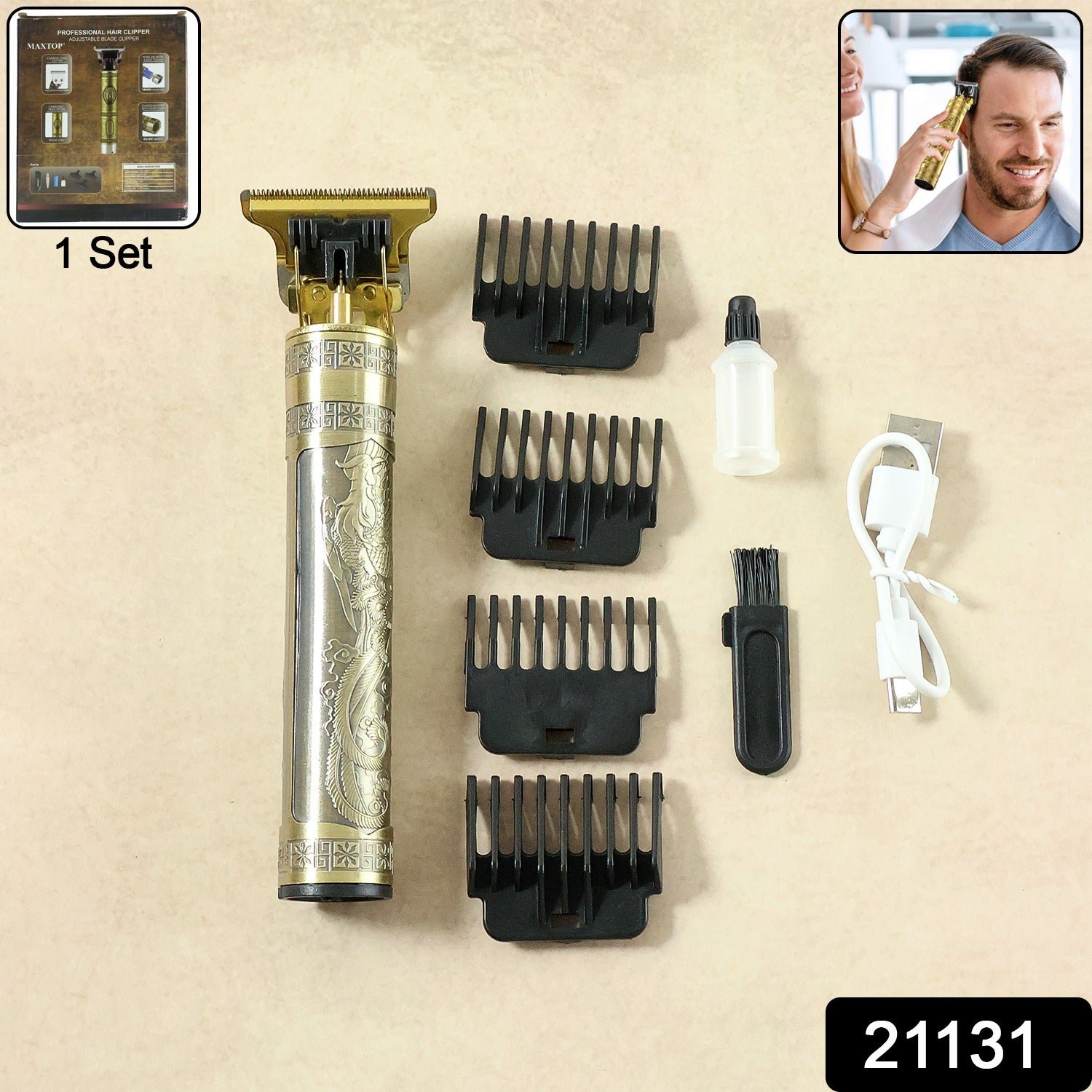 Electric Hair Trimmer with Precision Blade and Multiple Comb Attachments
