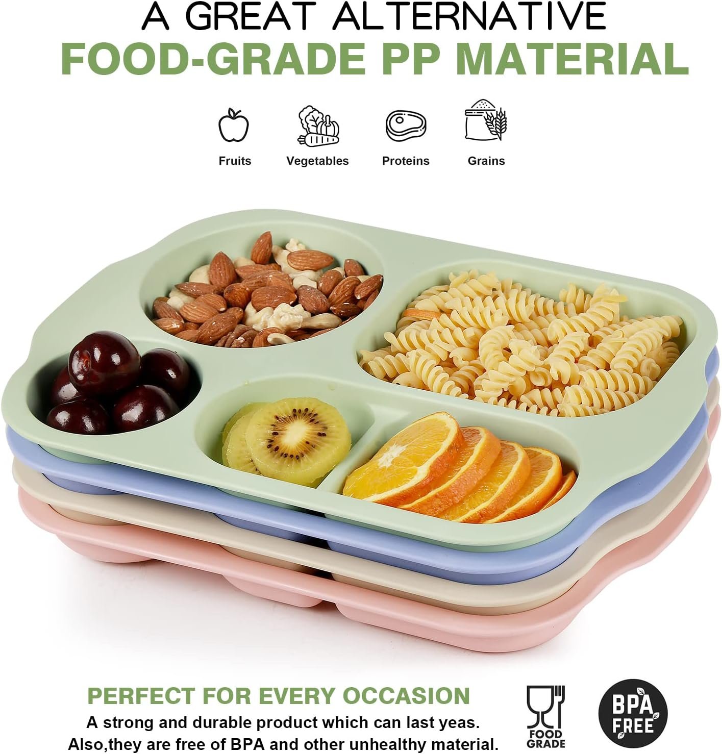 Divided Plates (32 CM, 5 Compartments) Shatterproof Microwave-Safe Tableware