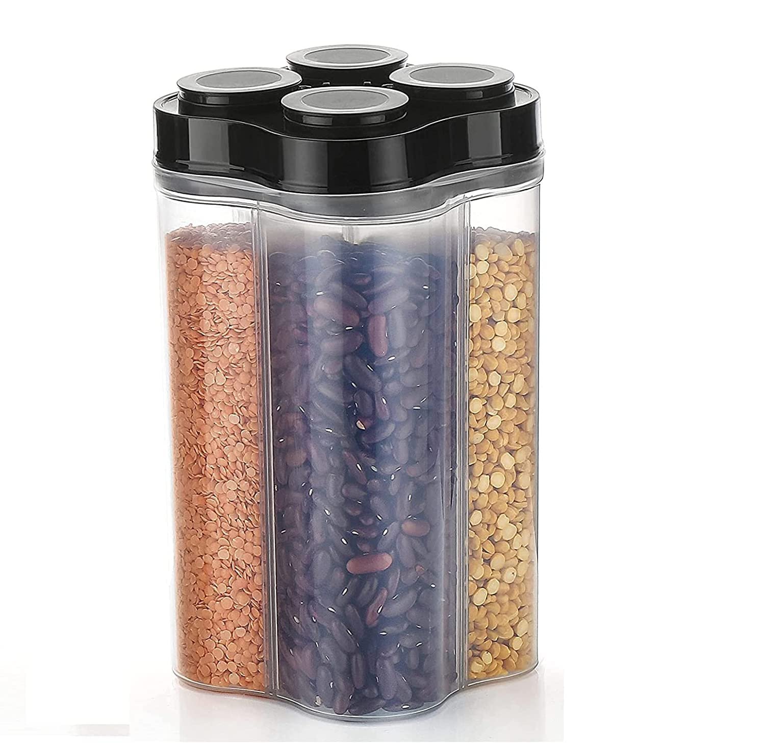 Plastic Lock Food Storage 4 Section Container Jar for Grocery, Fridge Container.