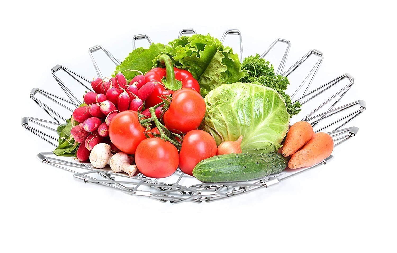 Multipurpose Fruit Basket Stainless Steel Wire Bowl Foldable Basket