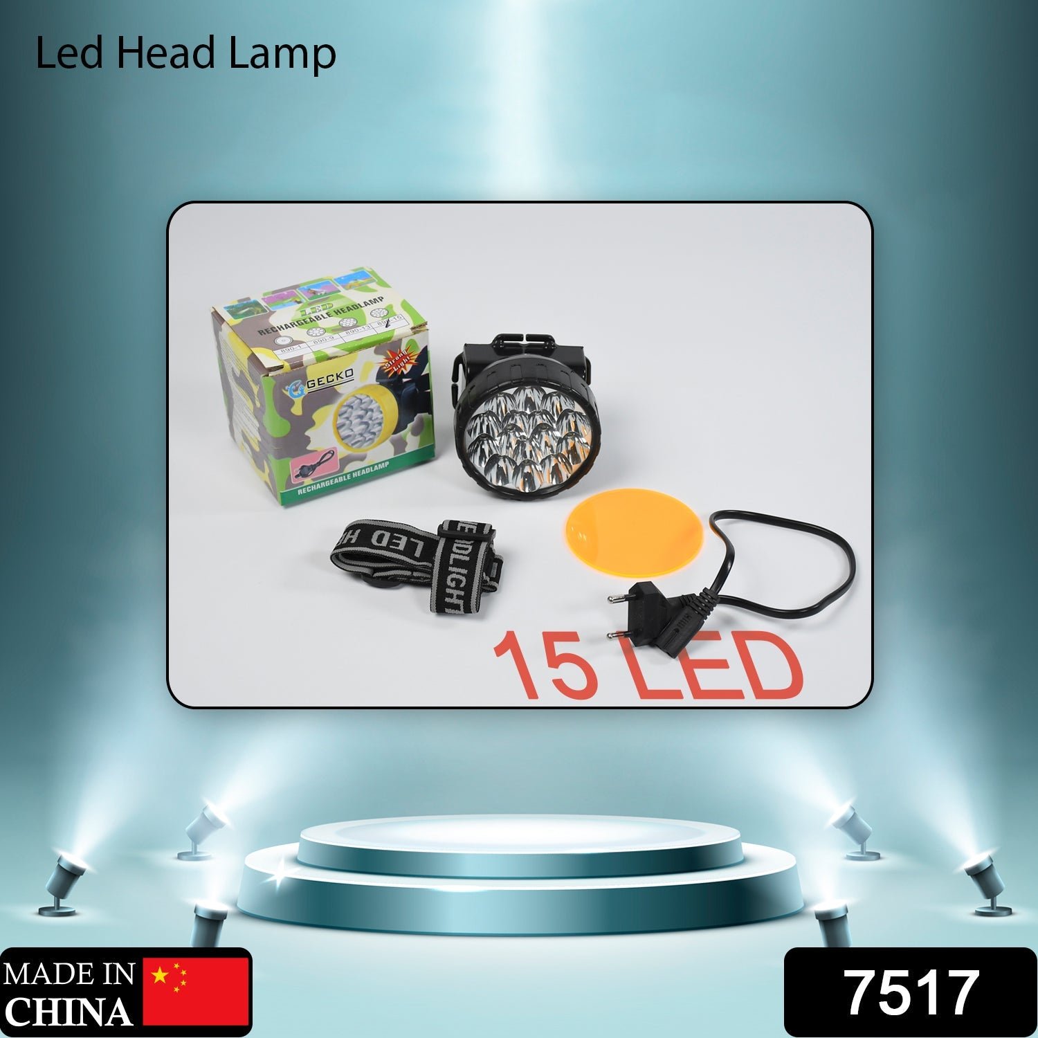 Head Lamp 15 Led Long Range Rechargeable  Lamp Use For Camping, Hiking