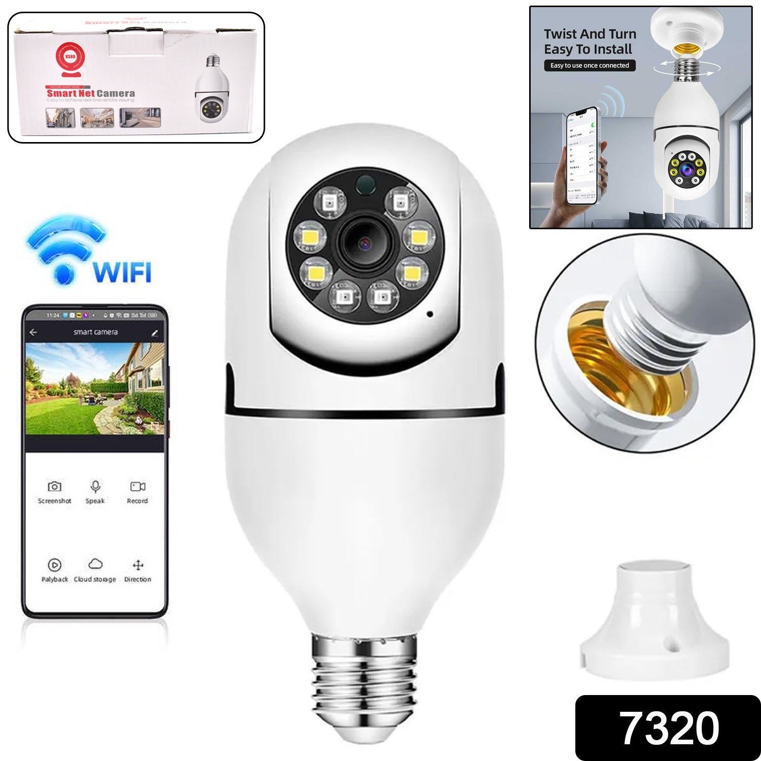 V380 Pro Fisheye 360 Degree Panoramic Wireless WiFi IP CCTV Security (Pack of 1)