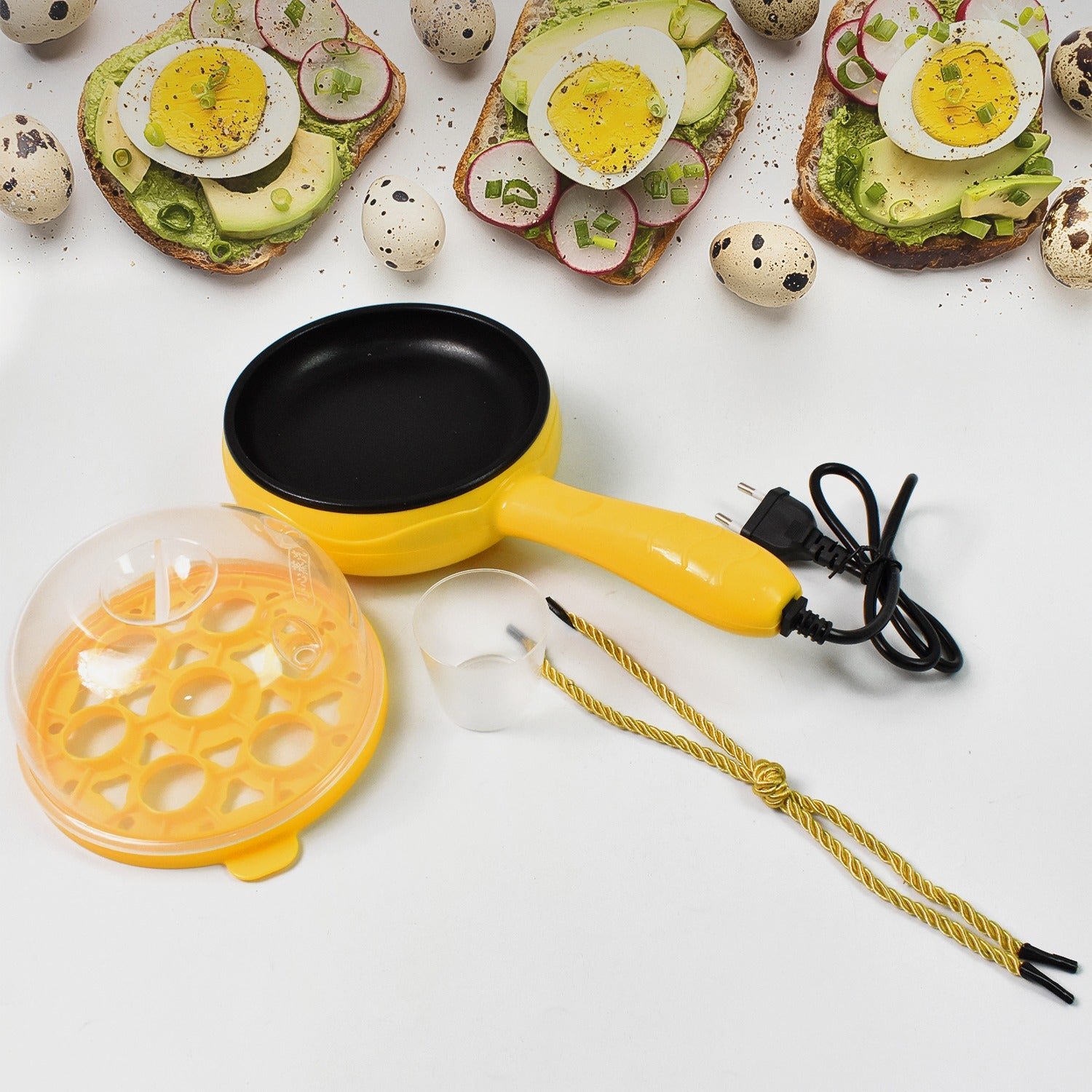 Multi-functional Electric 2-in-1 Egg Frying Pan with Boiler & Measuring Cup