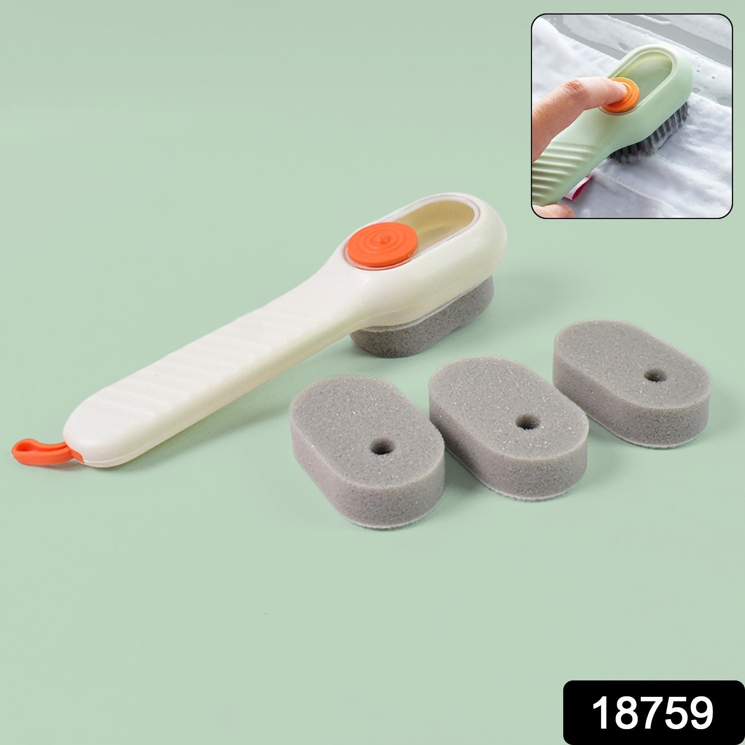 Cleaning Sponge Brush Liquid / Soap Dispenser & With 4 Refill Brush Heads (1 Set)