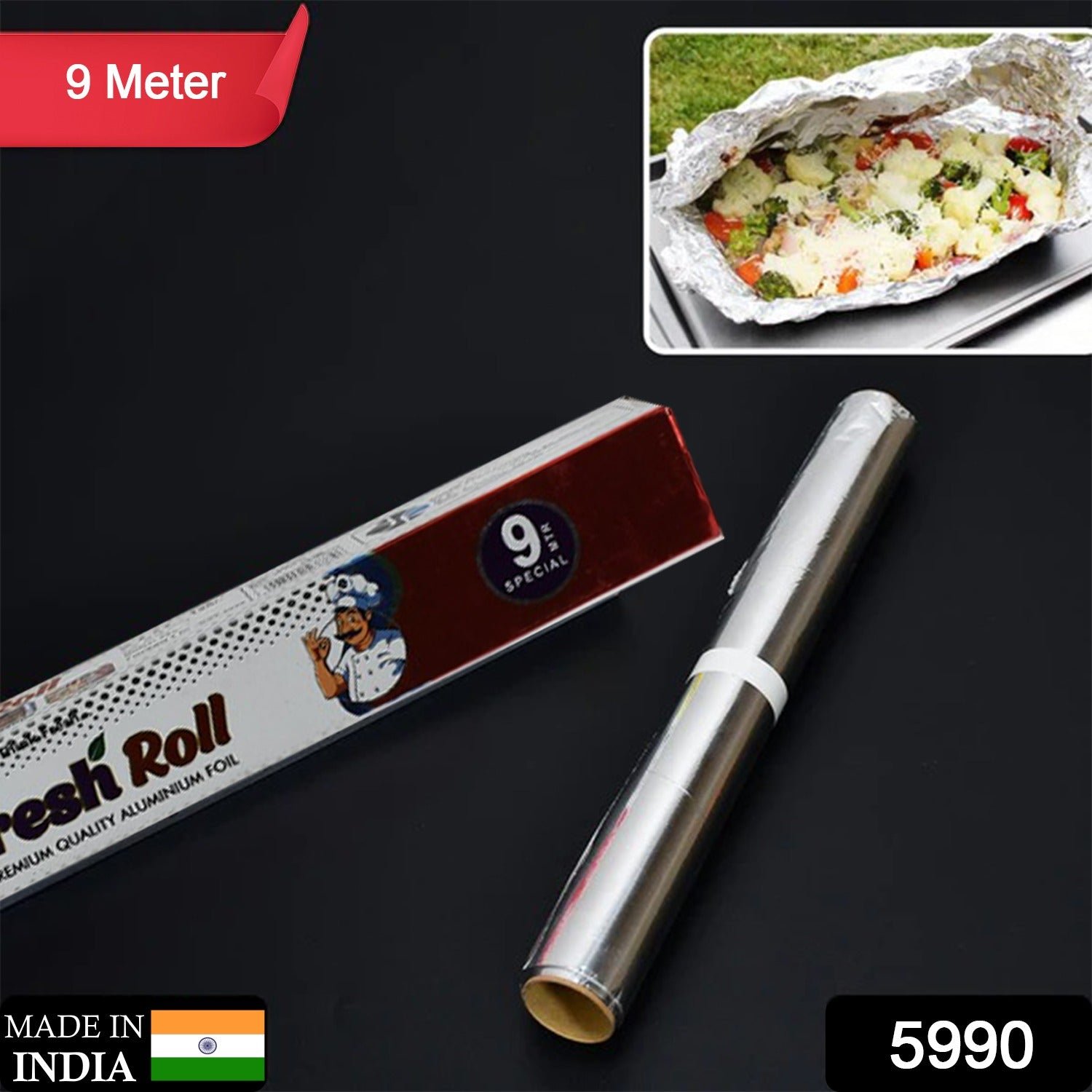 Heavy Duty Non-Stick Aluminum Foil Roll for Baking & Grilling (9 Mtr)