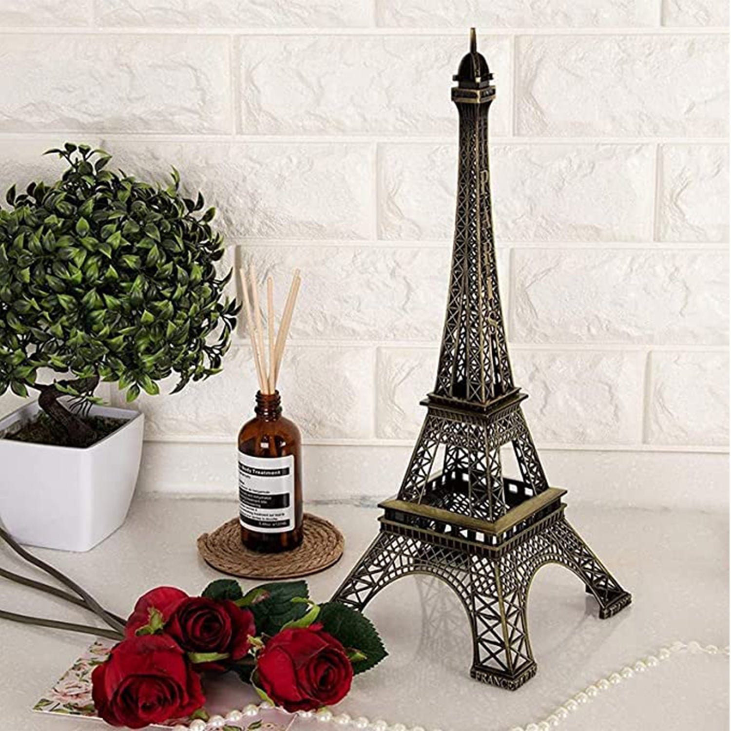 Antique 3D Eiffel Tower Statue - Metal Paris Landmark Decorative Showpiece