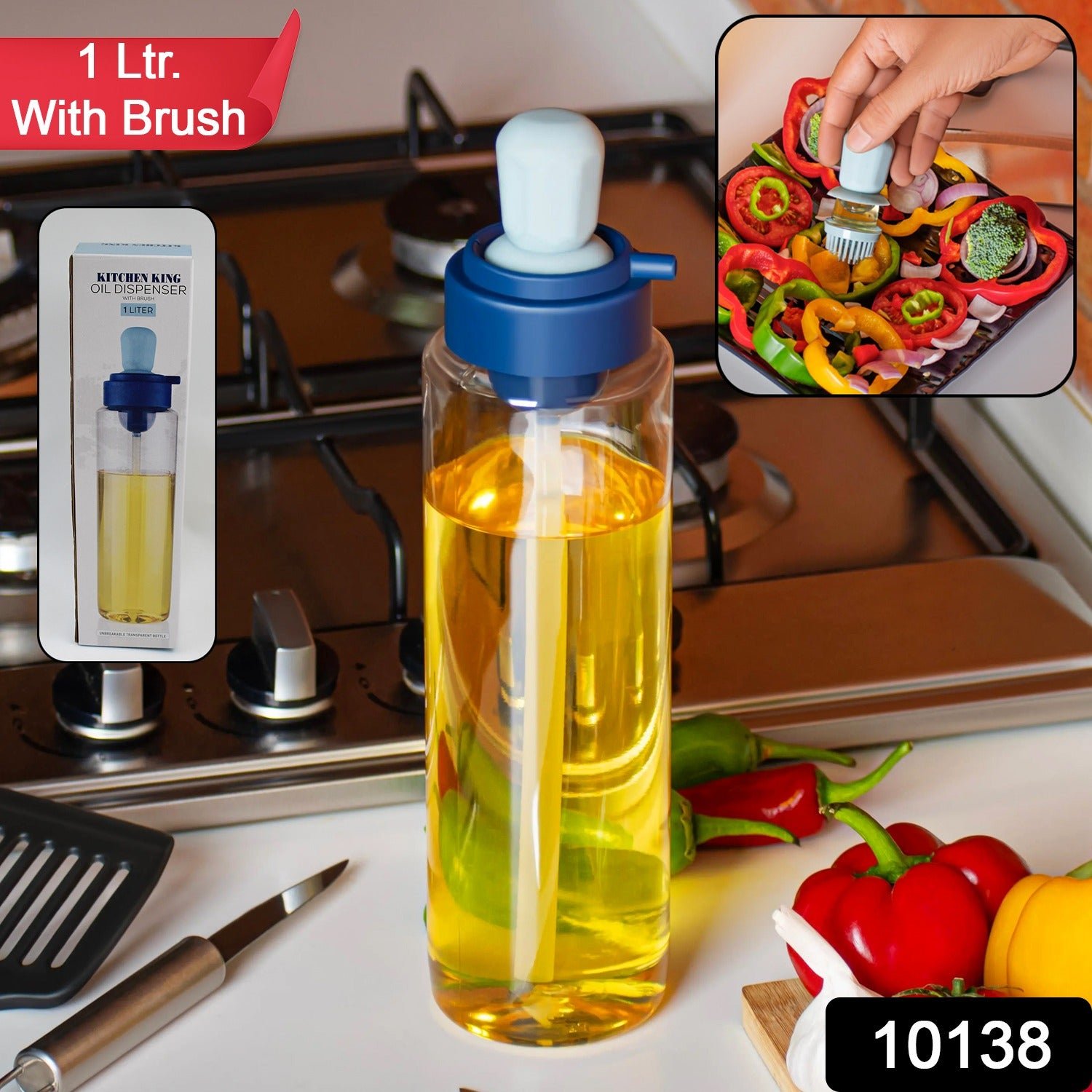 2 in 1 Transparent Oil Dispenser with Silicone Oil Dropper Nozzle (1 Pc / With Brush / 1 Ltr)