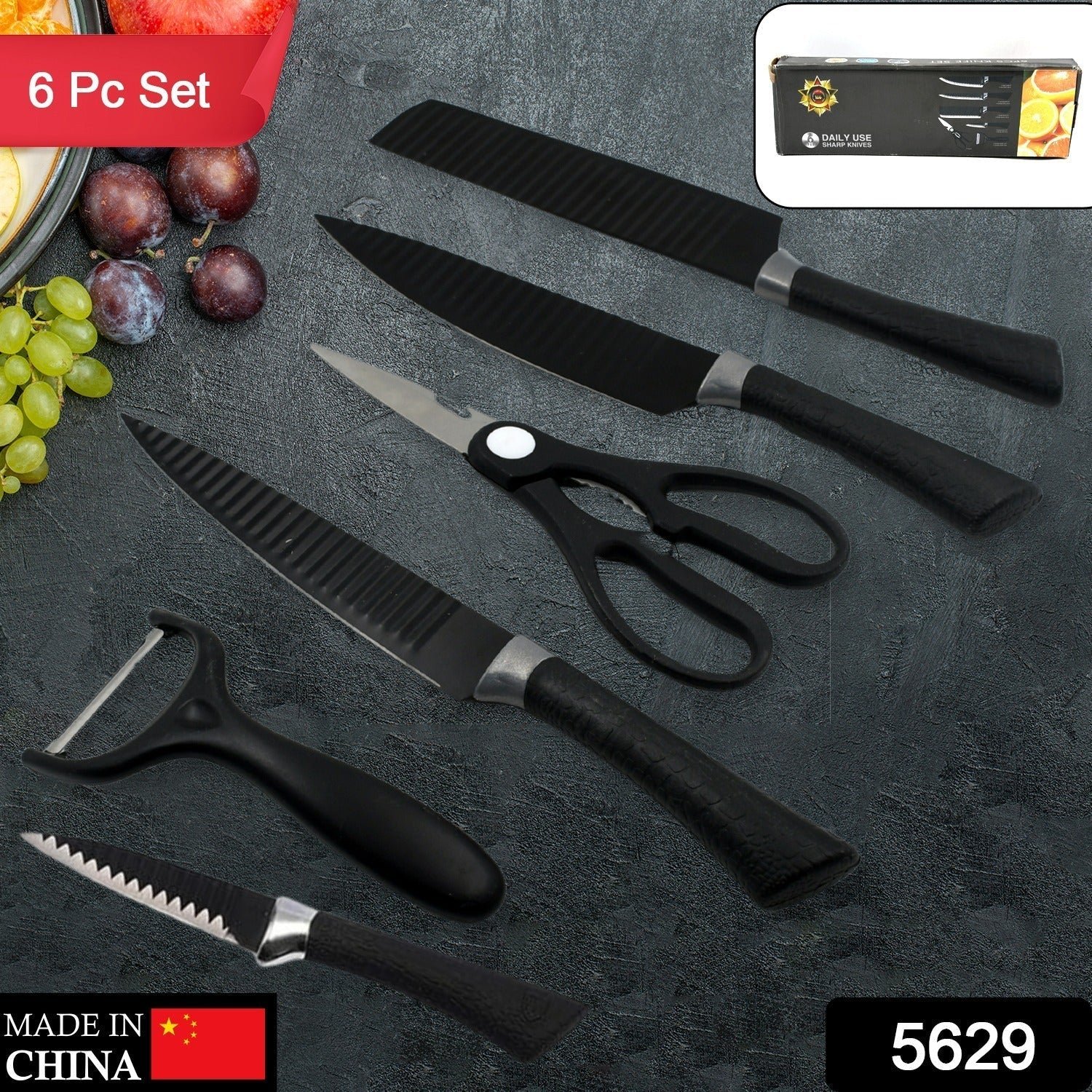 6 Pcs Professional Kitchen Knife Set with Non-Slip Handle, Peeler & Scissor