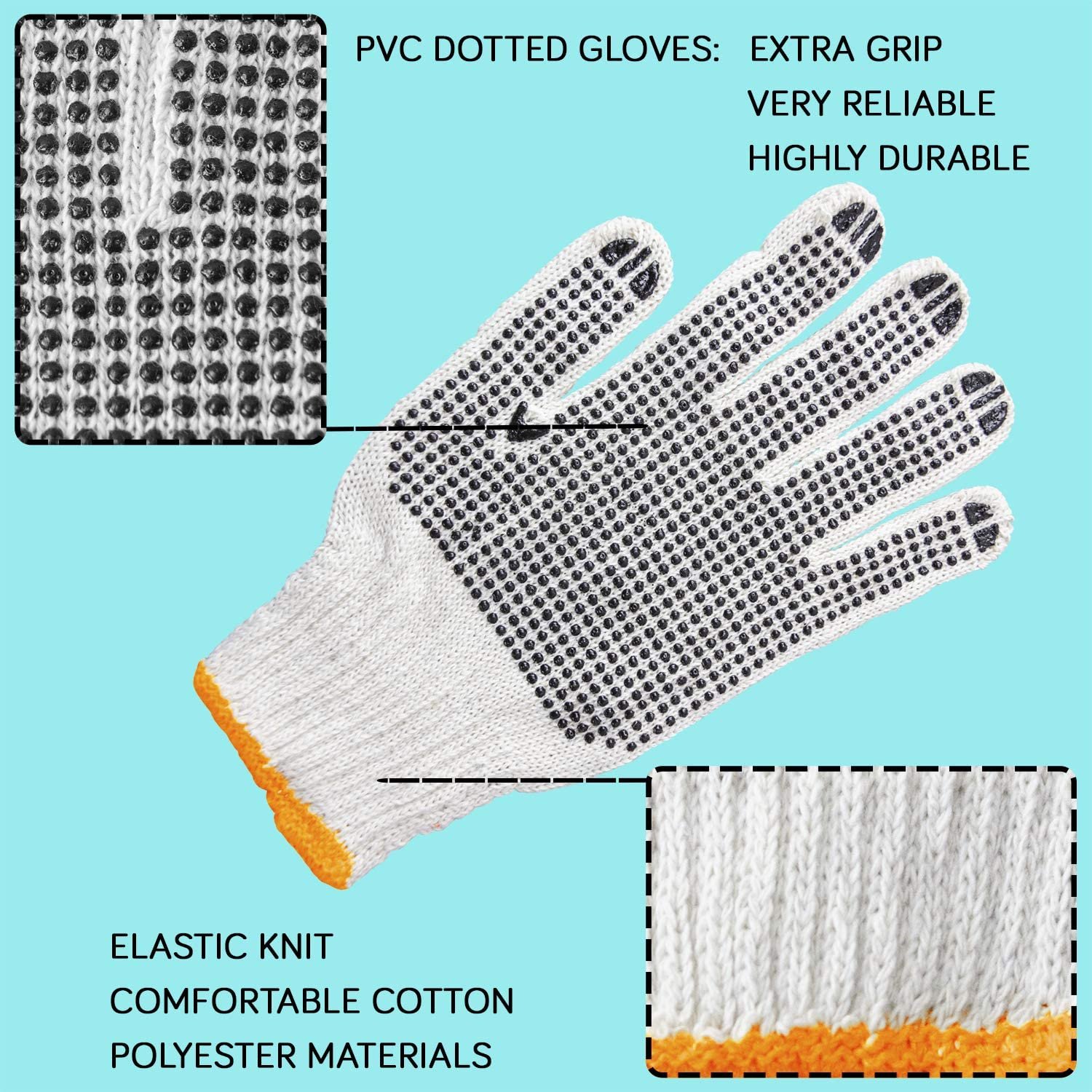 Unisex Knitted / Sewing Cotton Plain Hand Gloves Raw White