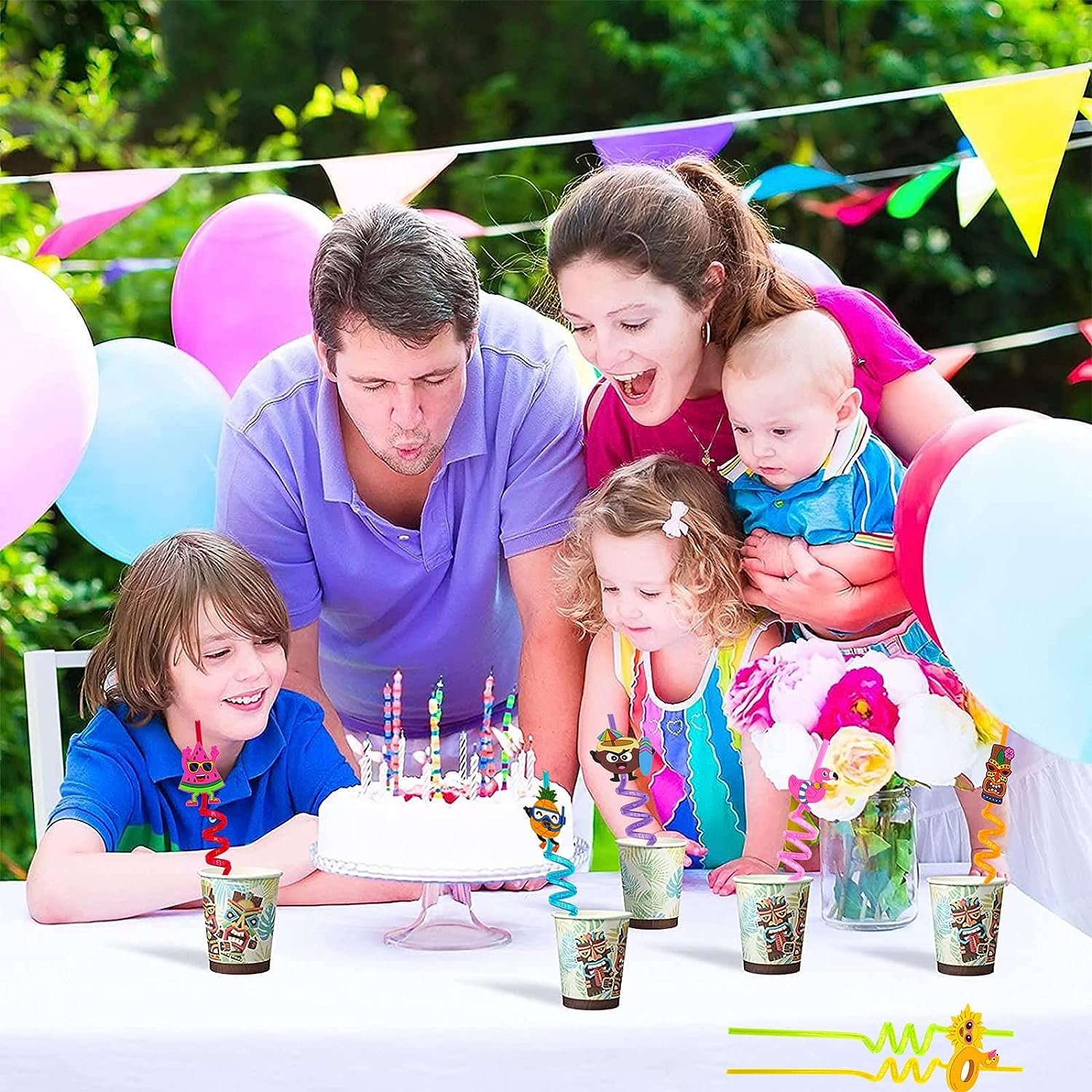 Plastic Straws Reusable Drinking Straws (4 pc Set / Mix design)