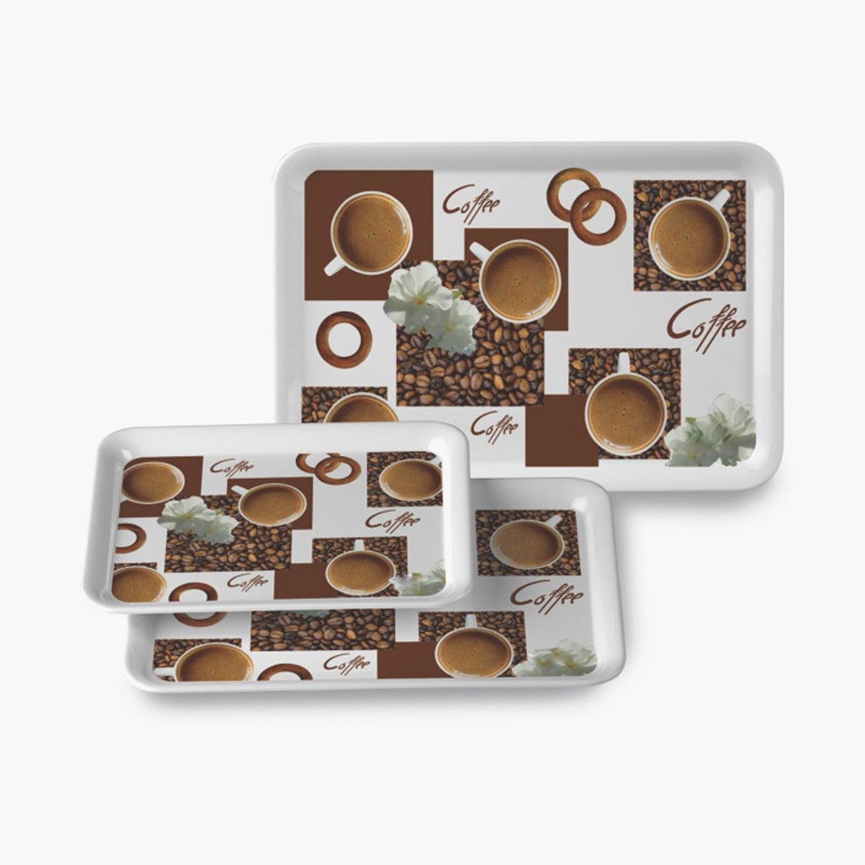 Serving Tray Set  (Pack of 3 Pcs / Multicolor / Mix Size)