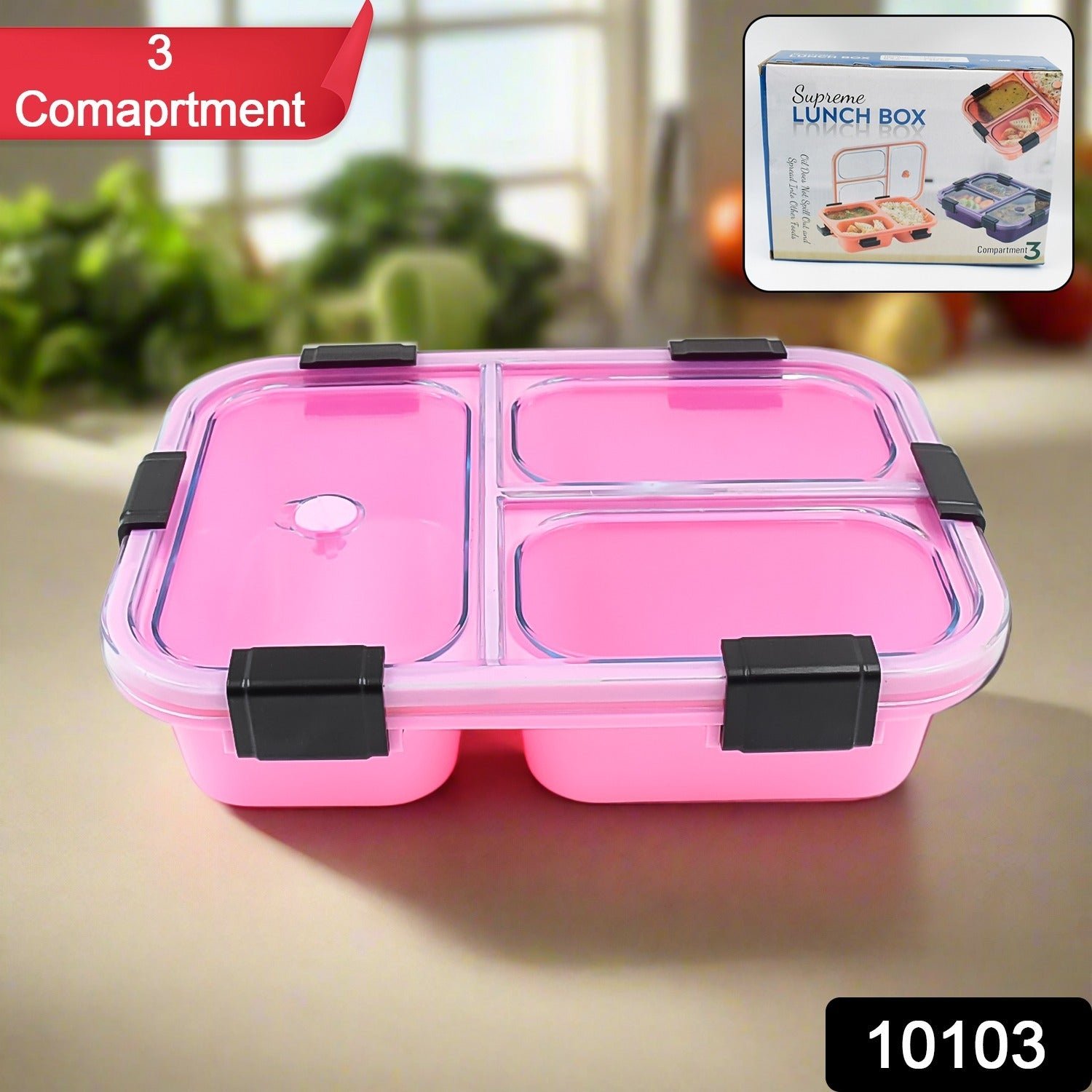 Plastic 3 Compartment Insulated Lunch Box, Lunch Box (1 Pc)