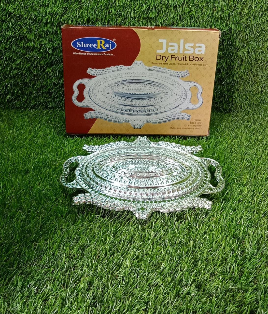 Plastic Peacock Dry Fruit Silver Finish Serving Tray