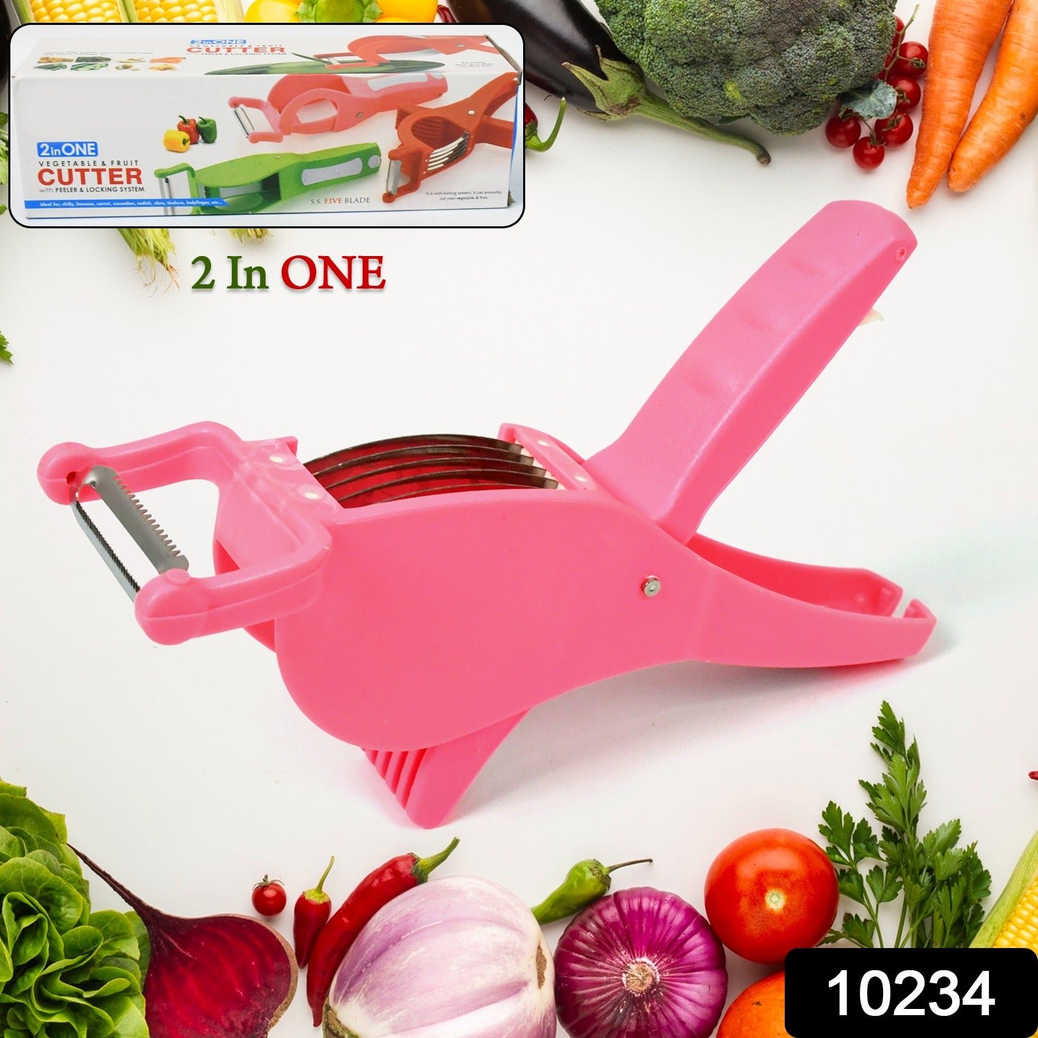 2-in-1 Vegetable & Fruit Cutter with 5-Blade Peeler (1 Pc / Multicolor)