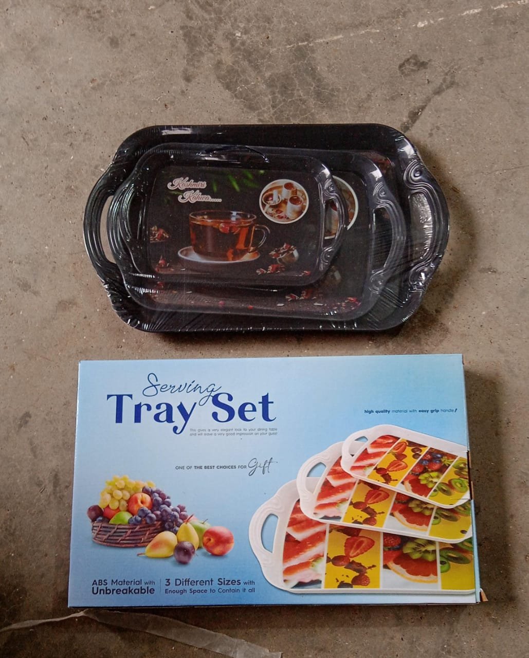 Serving Tray Set  (Pack of 3 Pcs / Multicolor / Mix Size)