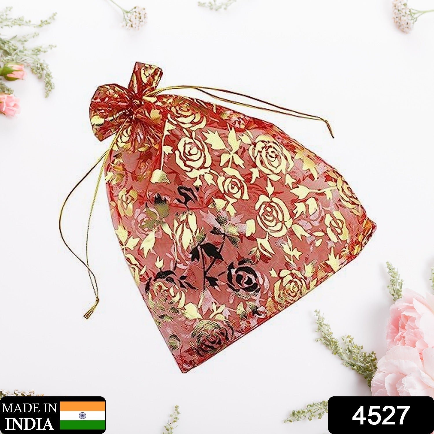 Net Fabric Drawstring Pouch – Organza Shagun Potli for Dry Fruits (Mix Sizes & Design)