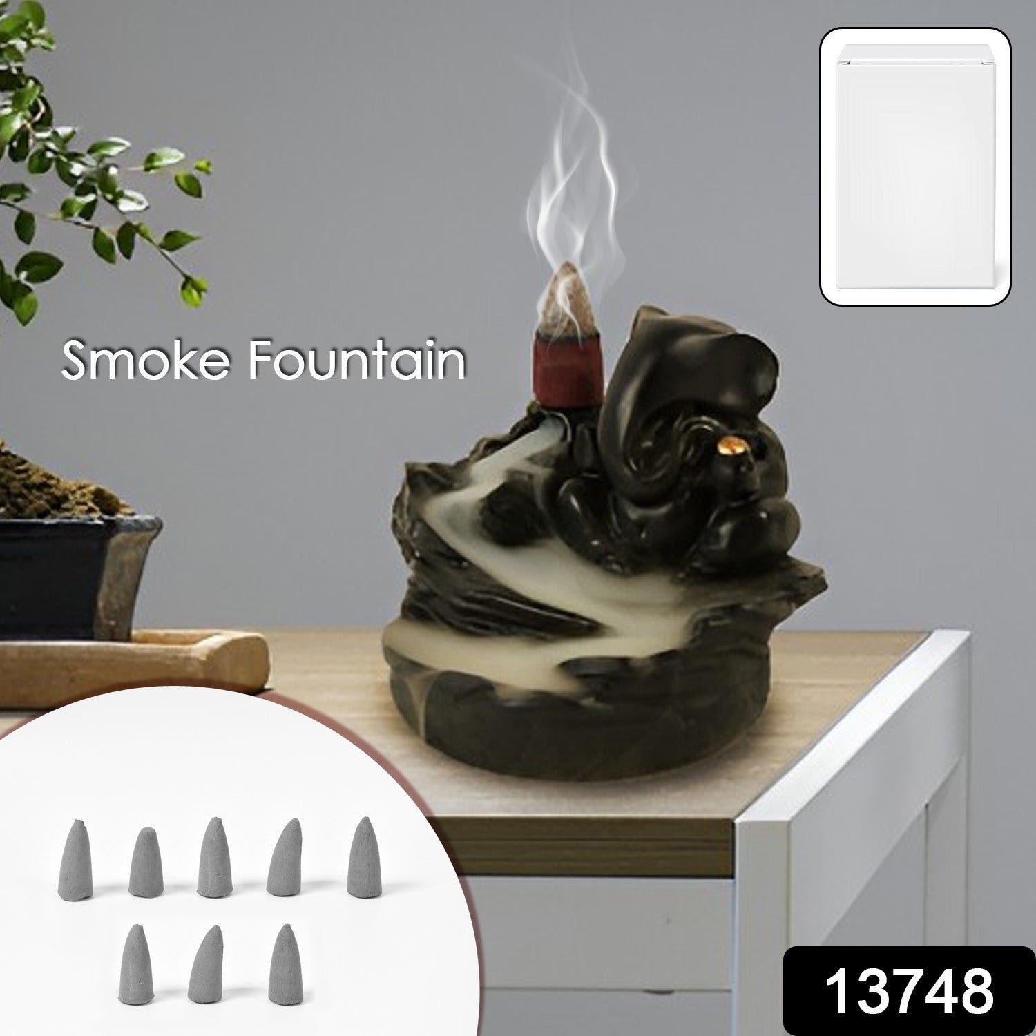 Smoke Fountain Ganesha Idol Decoration Items 8 Pc Backflow Incense Cones (1 pc)