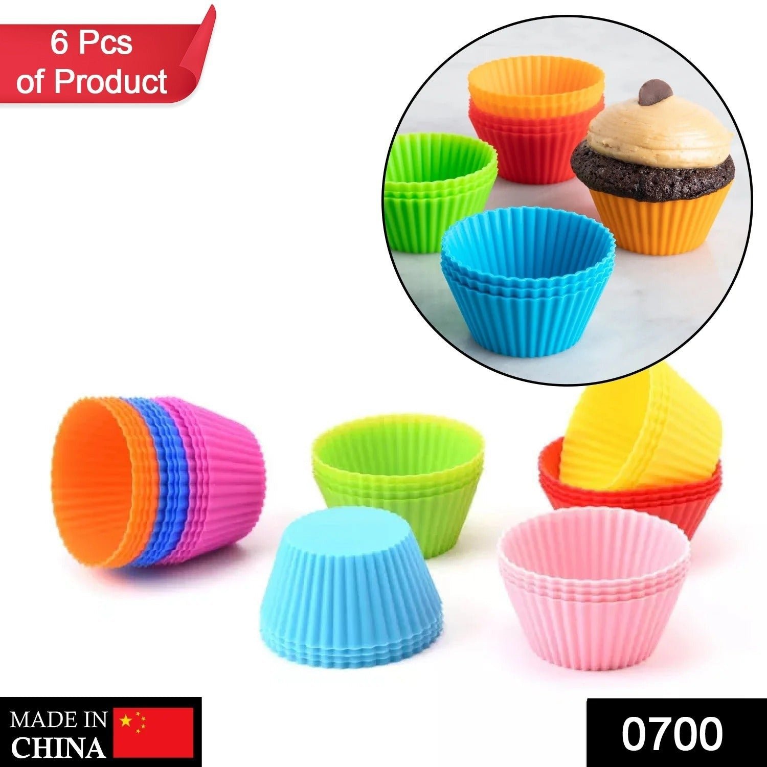 Silicone Cupcake-Shaped Baking Mold for Chocolate, Candy & Pastry (6 Pc)