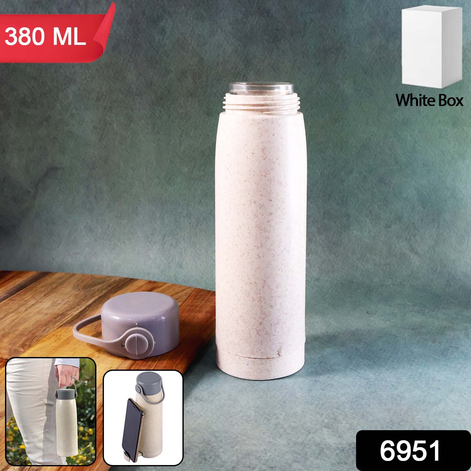 Creative Wheat Glass Water Bottle with Phone Holder (380ml)