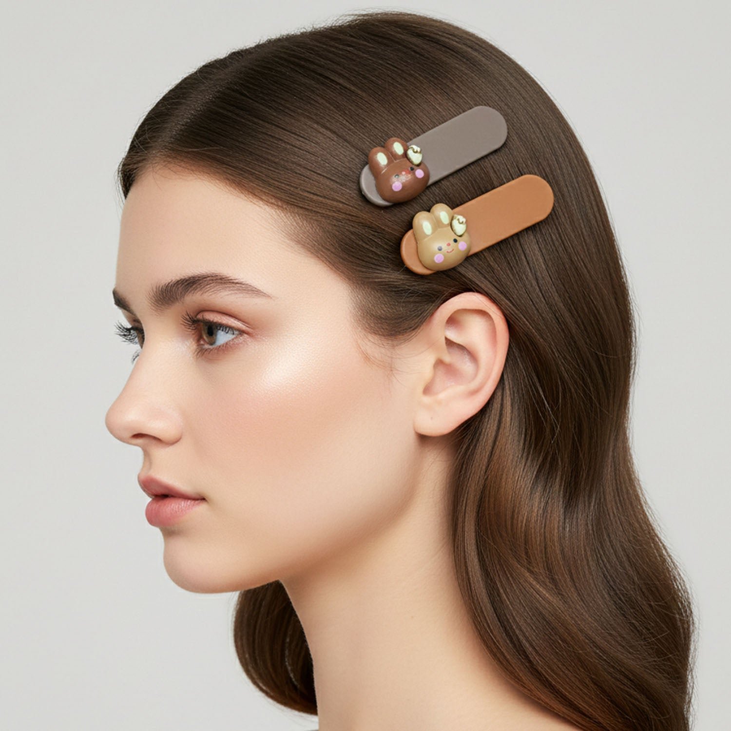 Cute Bunny Face Decorative Hair Clips Set (4 Pc)