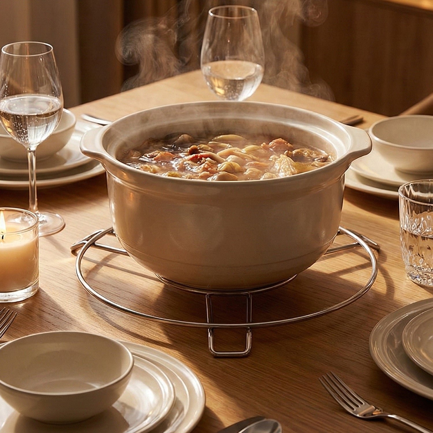 Stainless Steel Round Table Ring Hot Pot Stand (1 Pc)