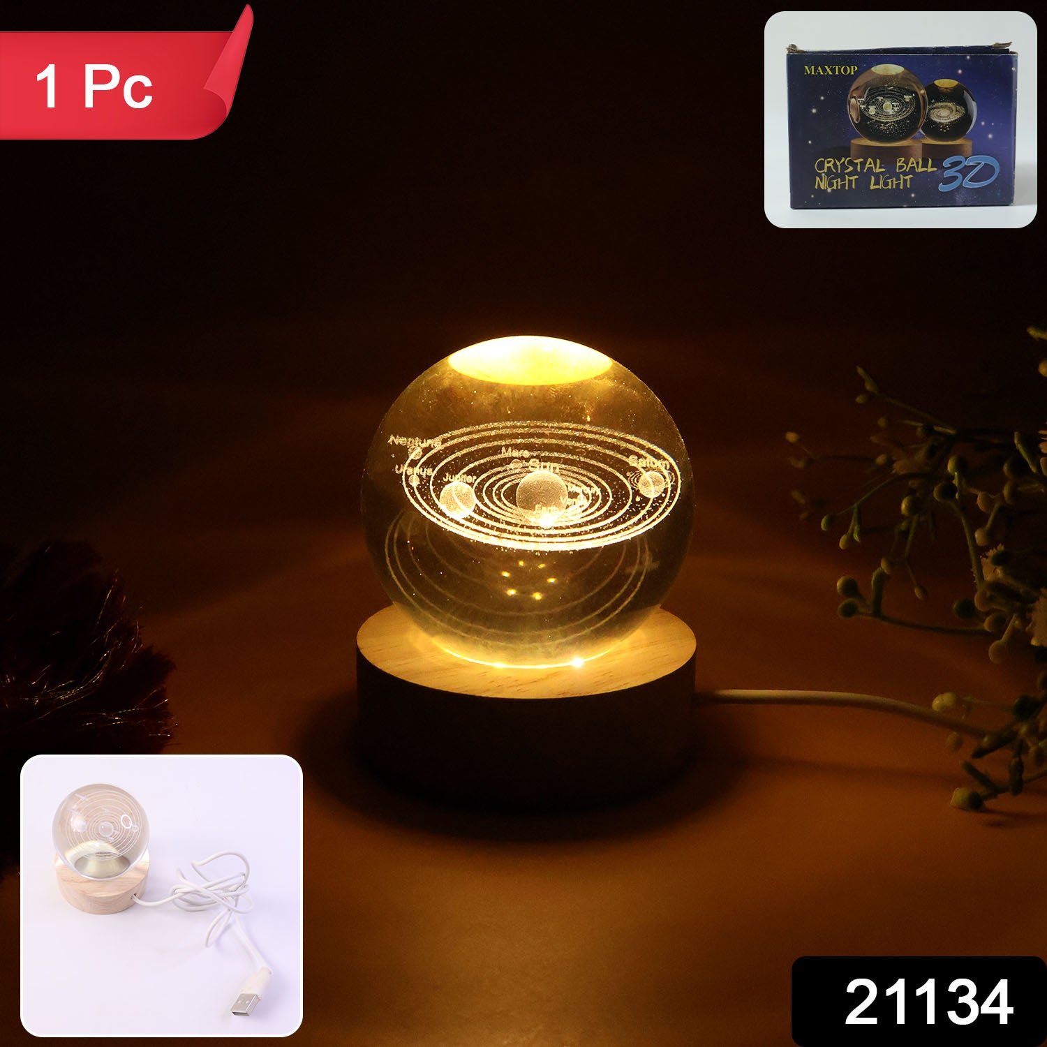 3D Crystal Ball Night Lamp (1 PC)