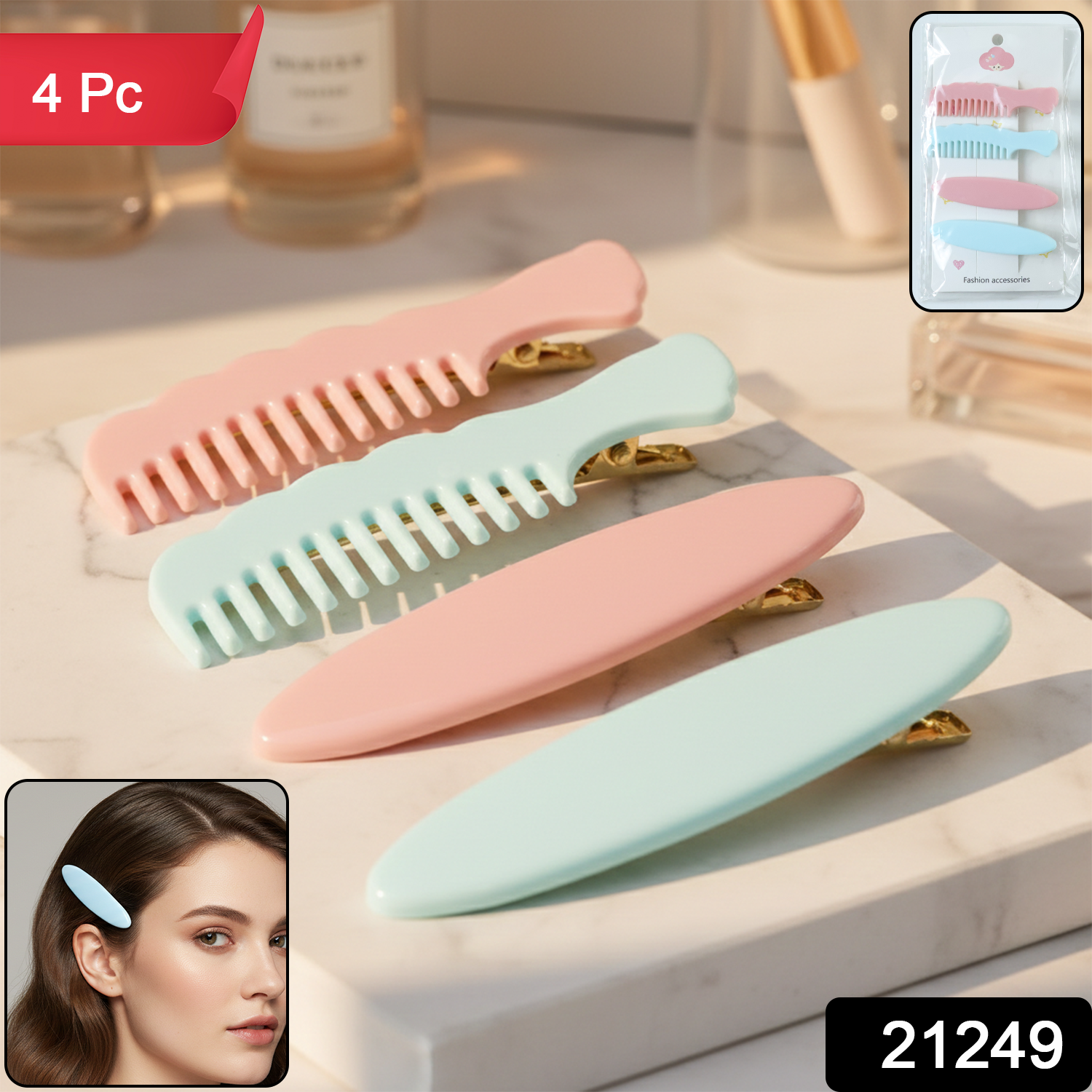 Pastel Comb-Style Hair Clip Set (4 Pc)