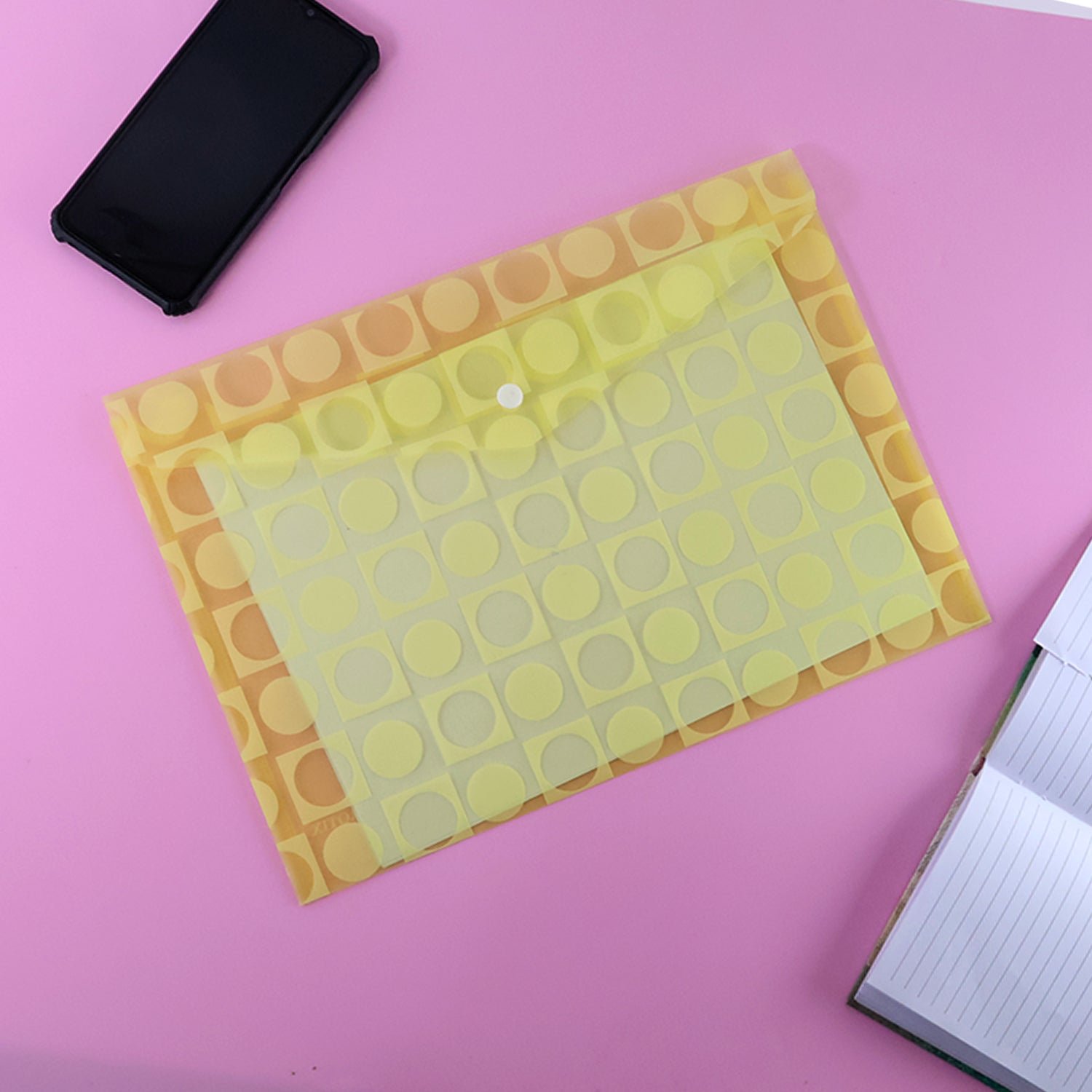 Mix Design A4 Plastic Document Folder with Patterned Button Closure