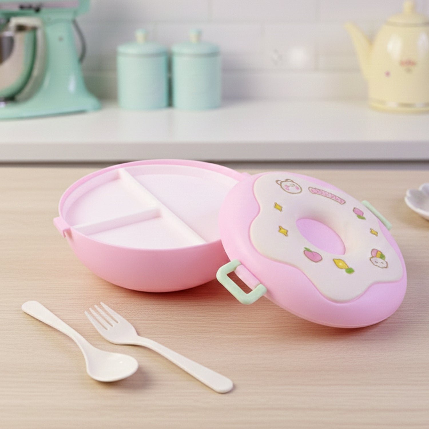 Donut Shaped Double Insulated 3 Compartment Lunch Box (1 Pc / Mix Color)