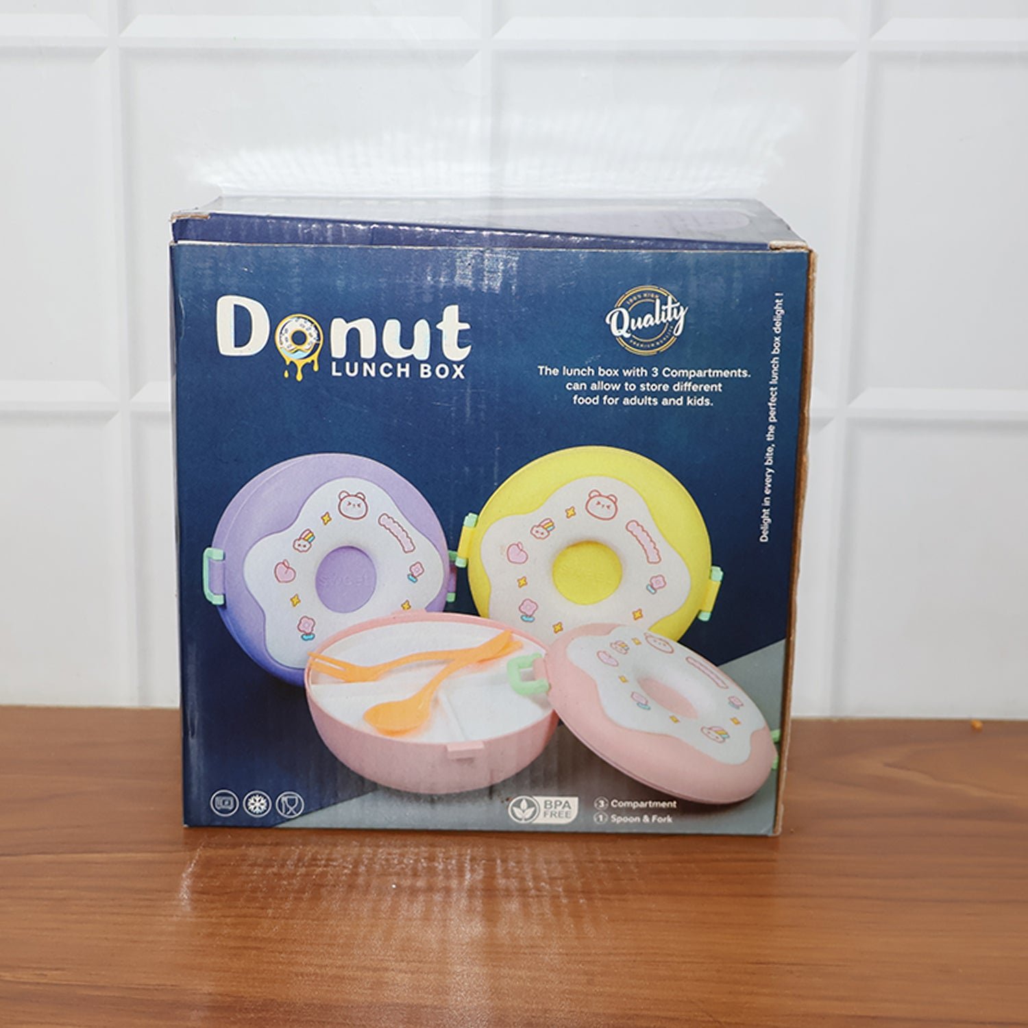 Donut Shaped Double Insulated 3 Compartment Lunch Box (1 Pc / Mix Color)