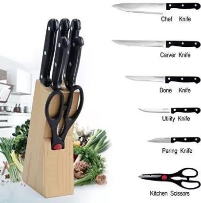 Kitchen Knife Set with Wooden Block and Scissors, Chhari (5 pcs, Black)