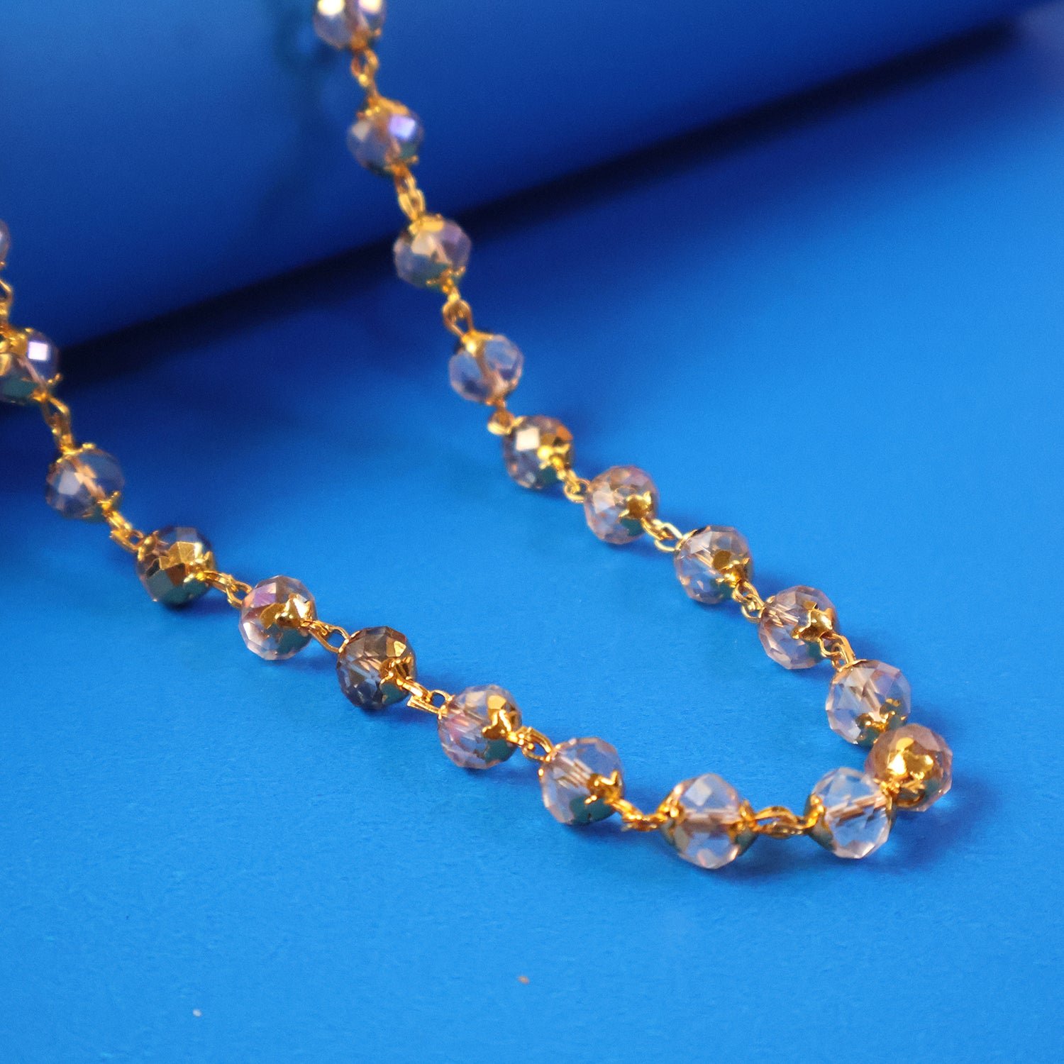 Elegant Gold-Tone Faceted Crystal Beaded Necklace (1 Pc)