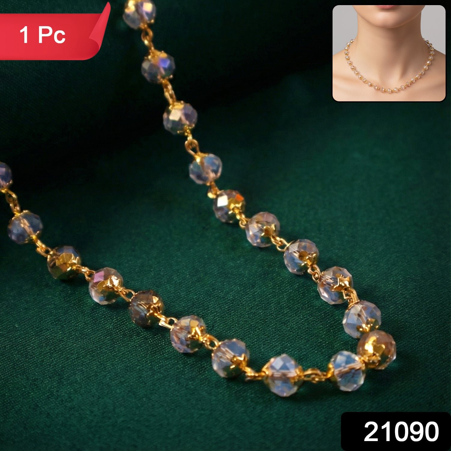 Elegant Gold-Tone Faceted Crystal Beaded Necklace (1 Pc)