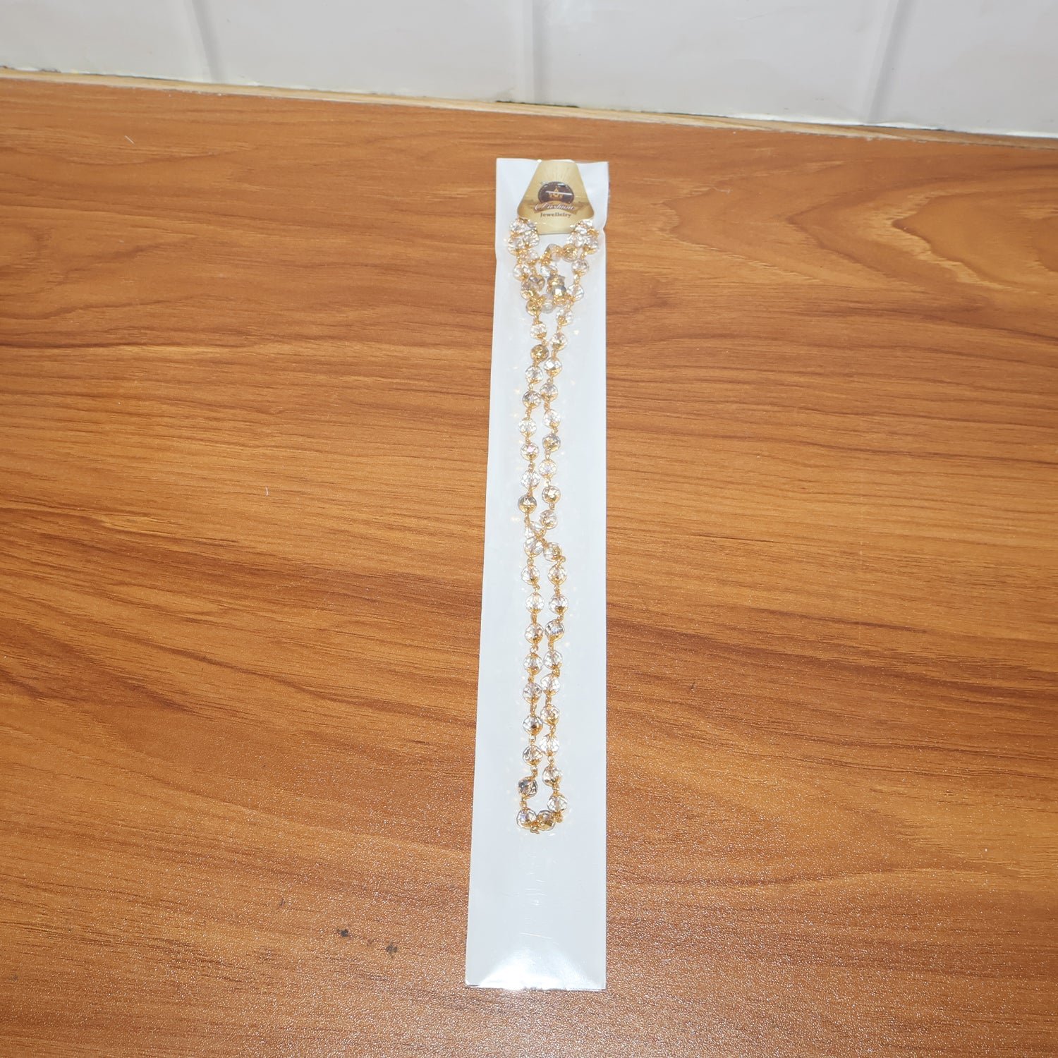 Elegant Gold-Tone Faceted Crystal Beaded Necklace (1 Pc)