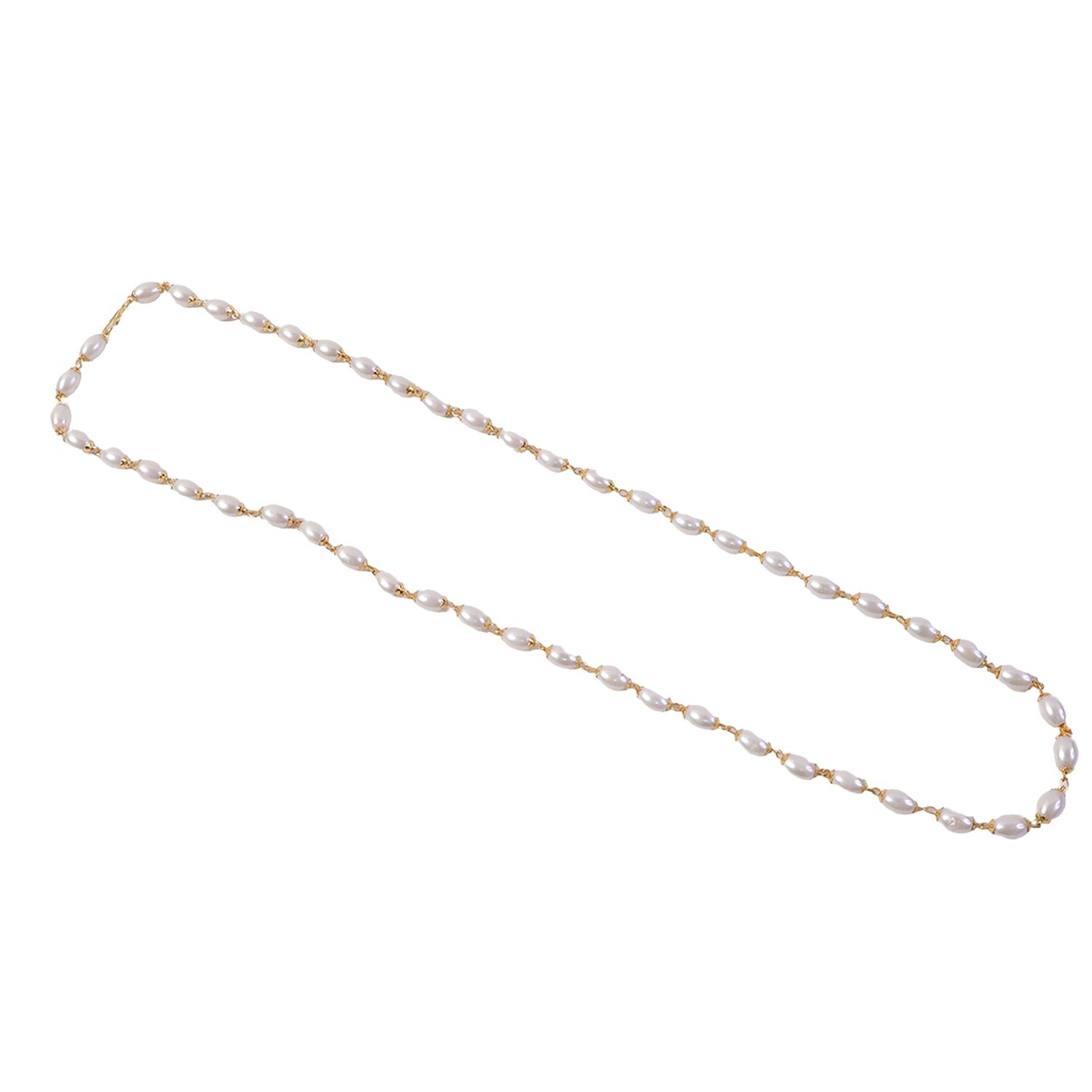 Elegant Pearl Beaded Necklace with Gold-Tone Link Detailing (1 Pc)