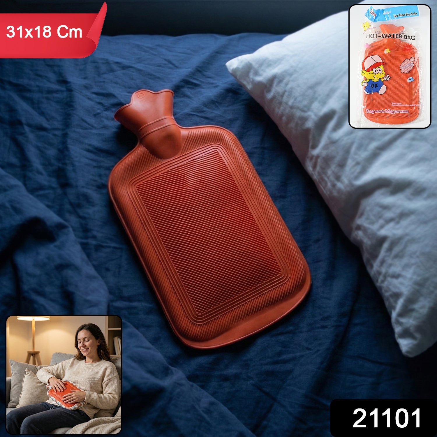 Premium Rubber Hot Water Bag for Pain Relief (31x18 Cm)