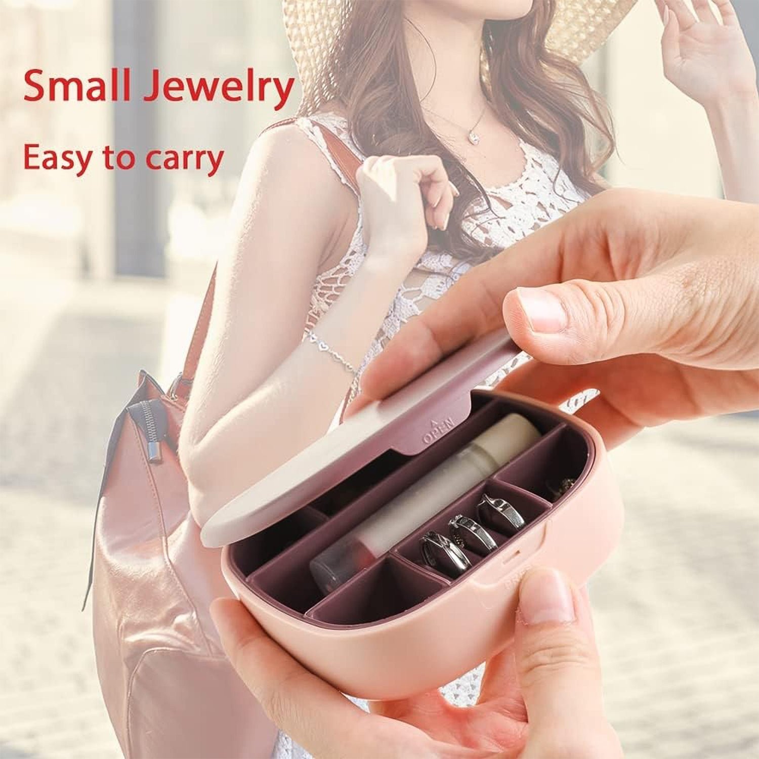 Plastic Jewelry Storage Box with Built-in Mirror & Multi-Section (1 Pc)