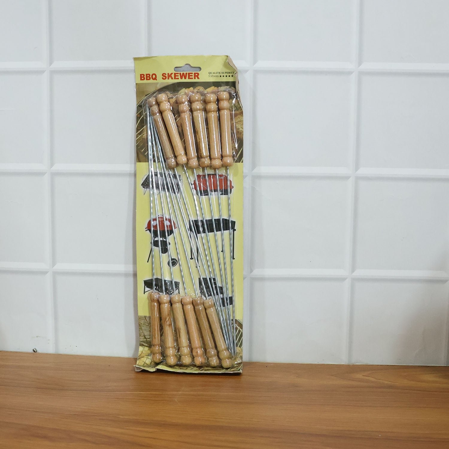 Barbecue Skewers for BBQ Tandoor and Gril with Wooden Handle - Pack of 12