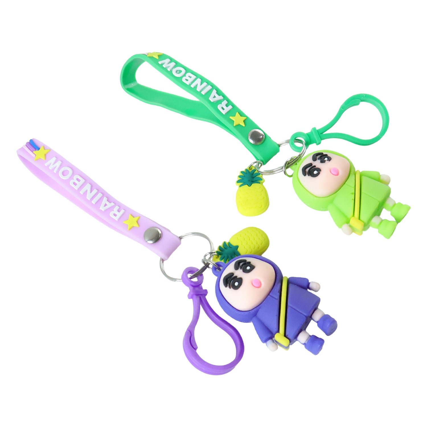 Cute Cartoon Doll Keychain with Strap and Pineapple Charm (1 Pc)
