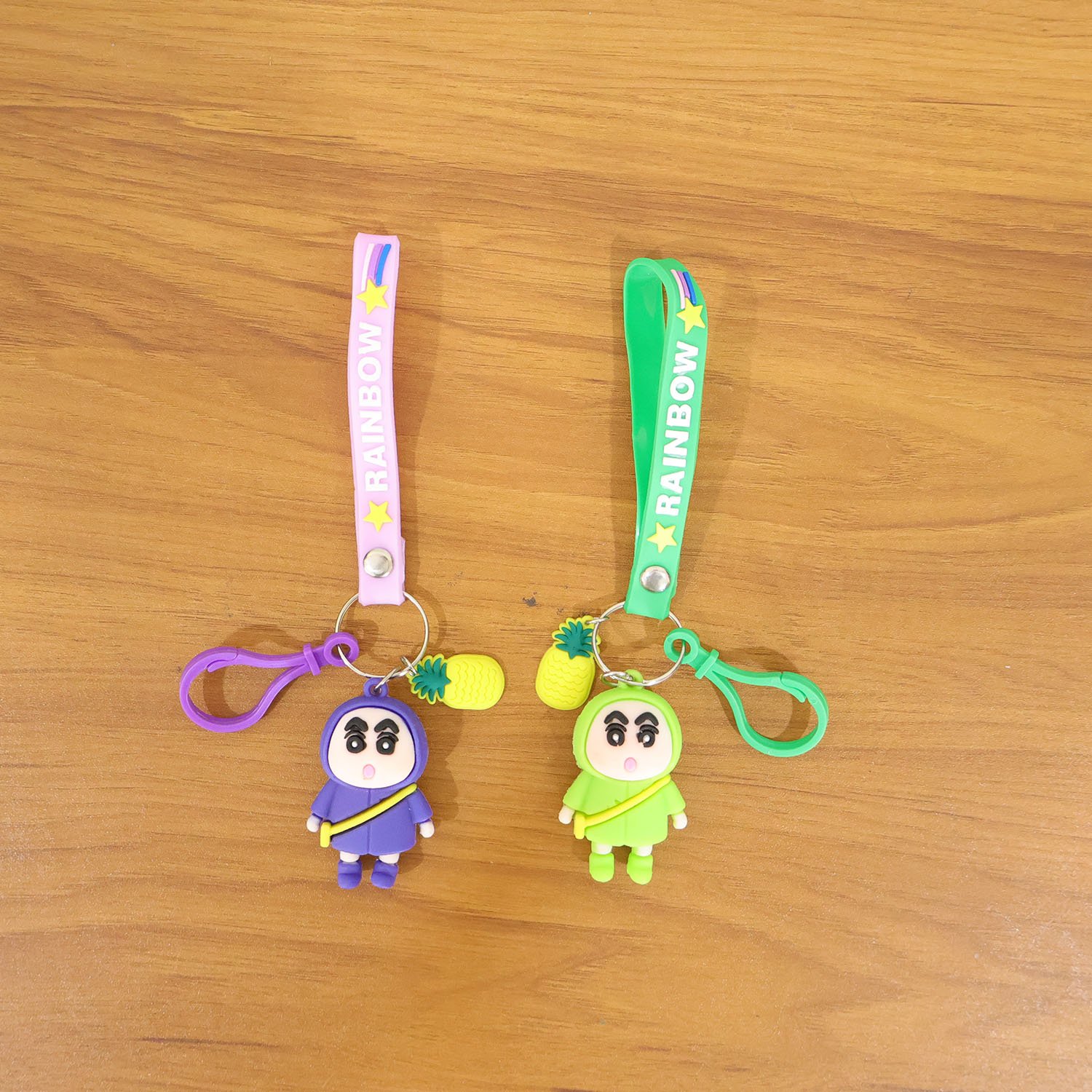 Cute Cartoon Doll Keychain with Strap and Pineapple Charm (1 Pc)