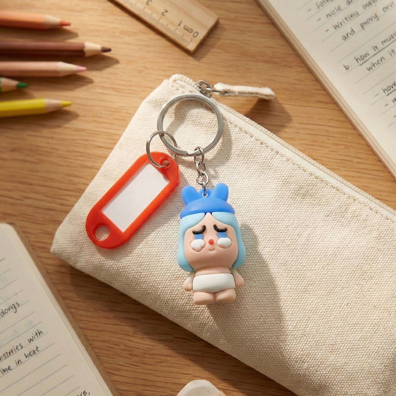 Cute Cartoon Baby Character Keychain with Label Tag Holder (1 Pc)