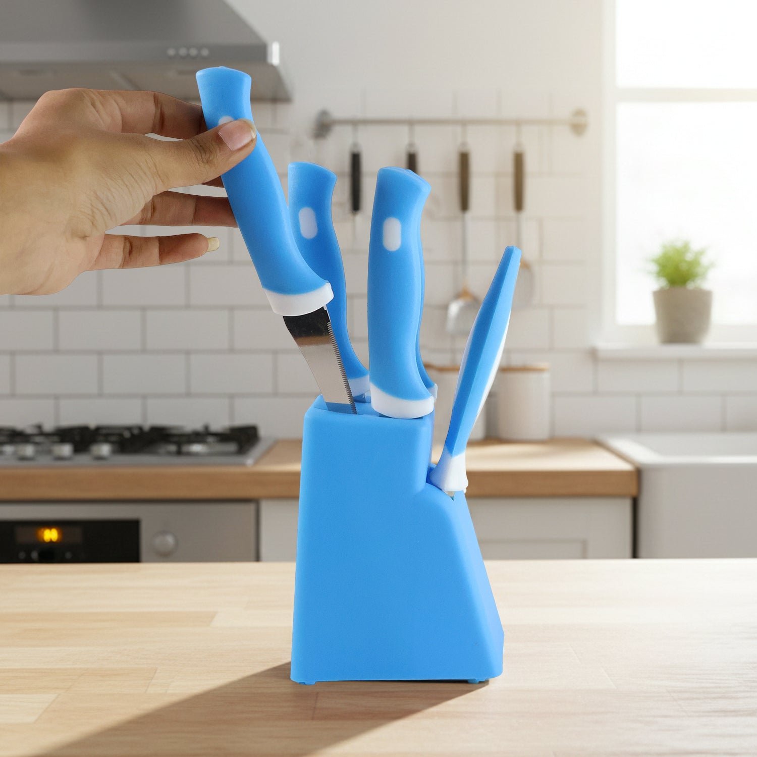 Stainless Steel Knife & Peeler Set with Stand – 6 Pcs