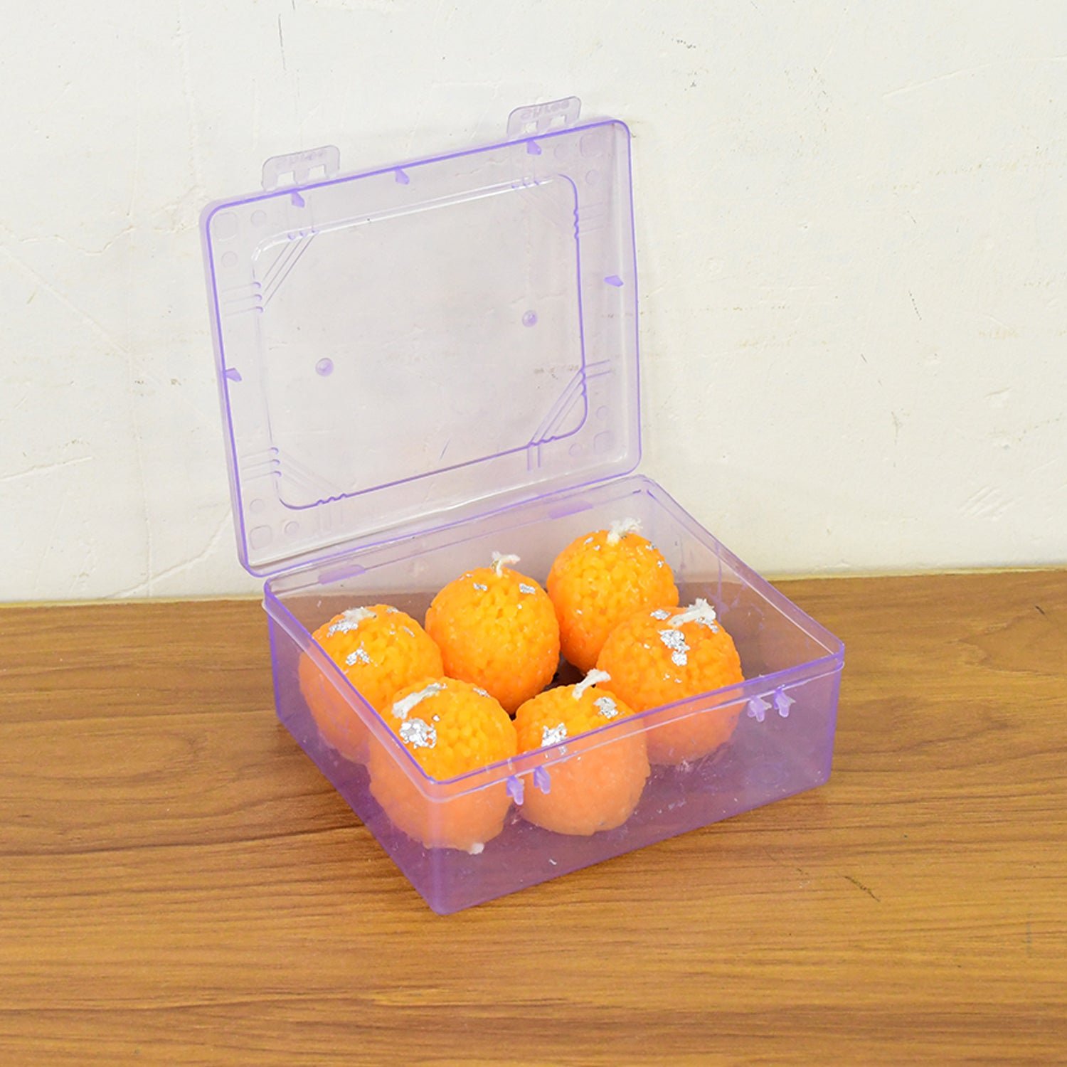Set of 6 Laddu-Shaped Wax Candles with Silver Leaf Decoration