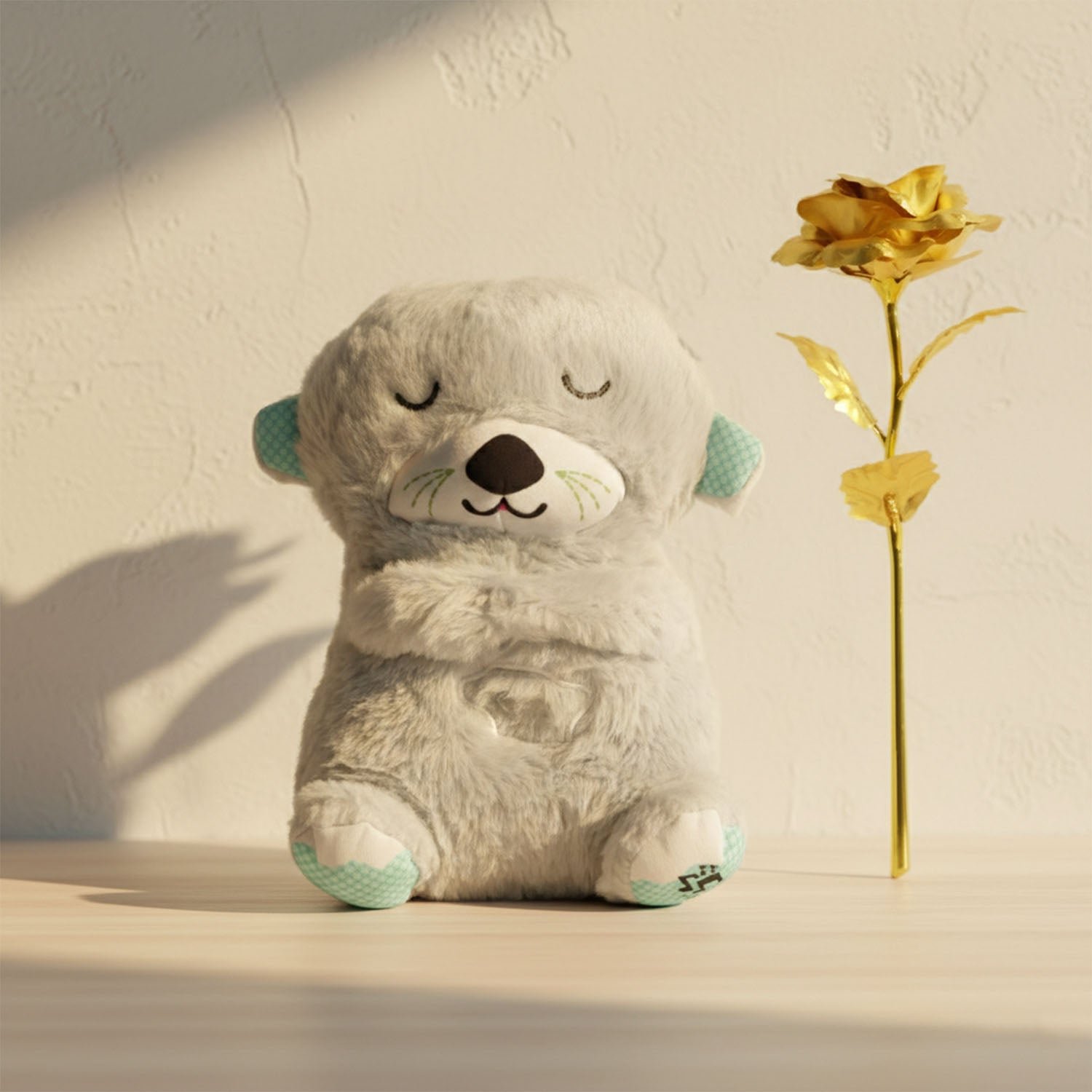 Teddy Bear with Artificial Golden Rose Flower Gift Set (2 Pc)