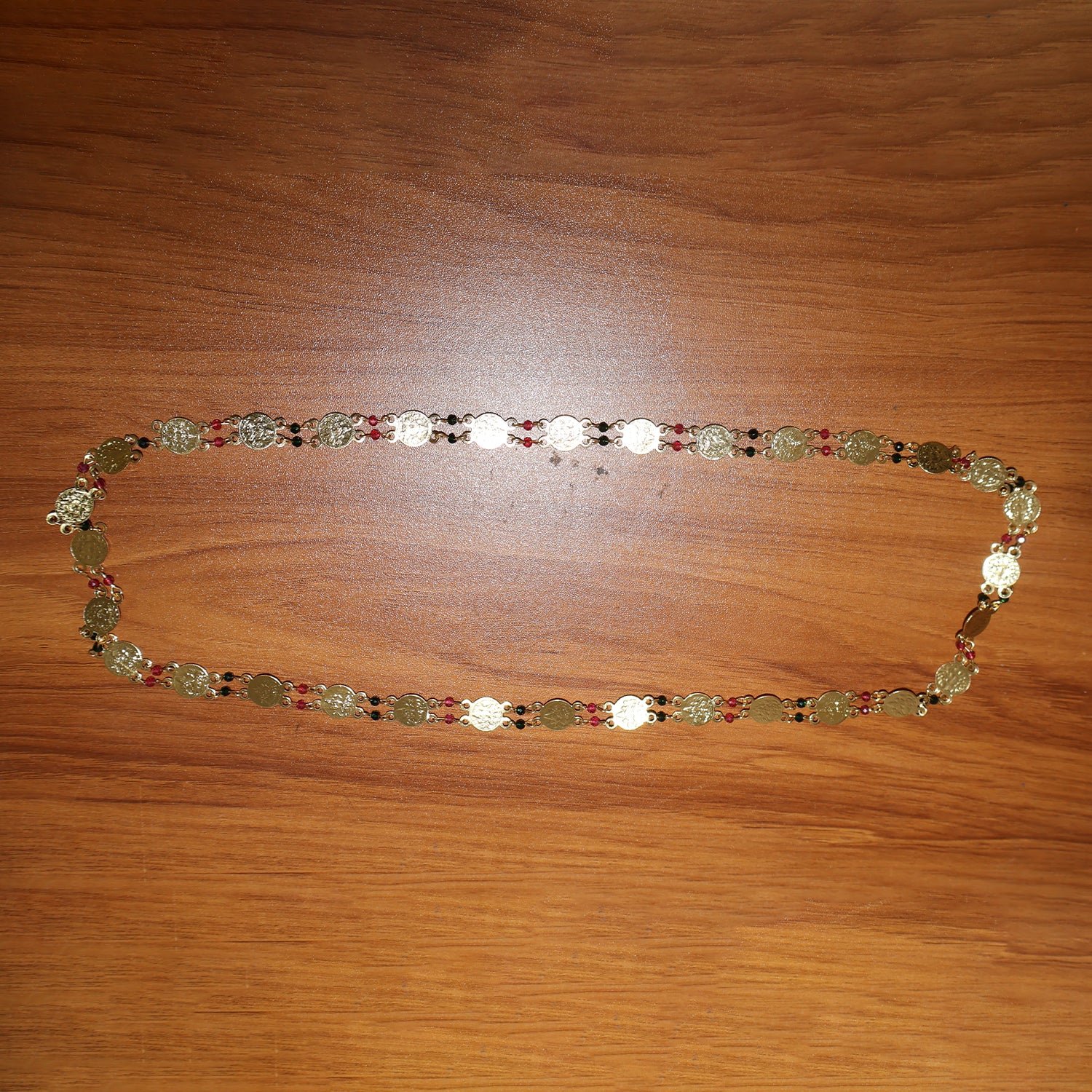 Traditional Gold-Tone Coin Beaded Necklace with Multicolor Accent Beads (1Pc)